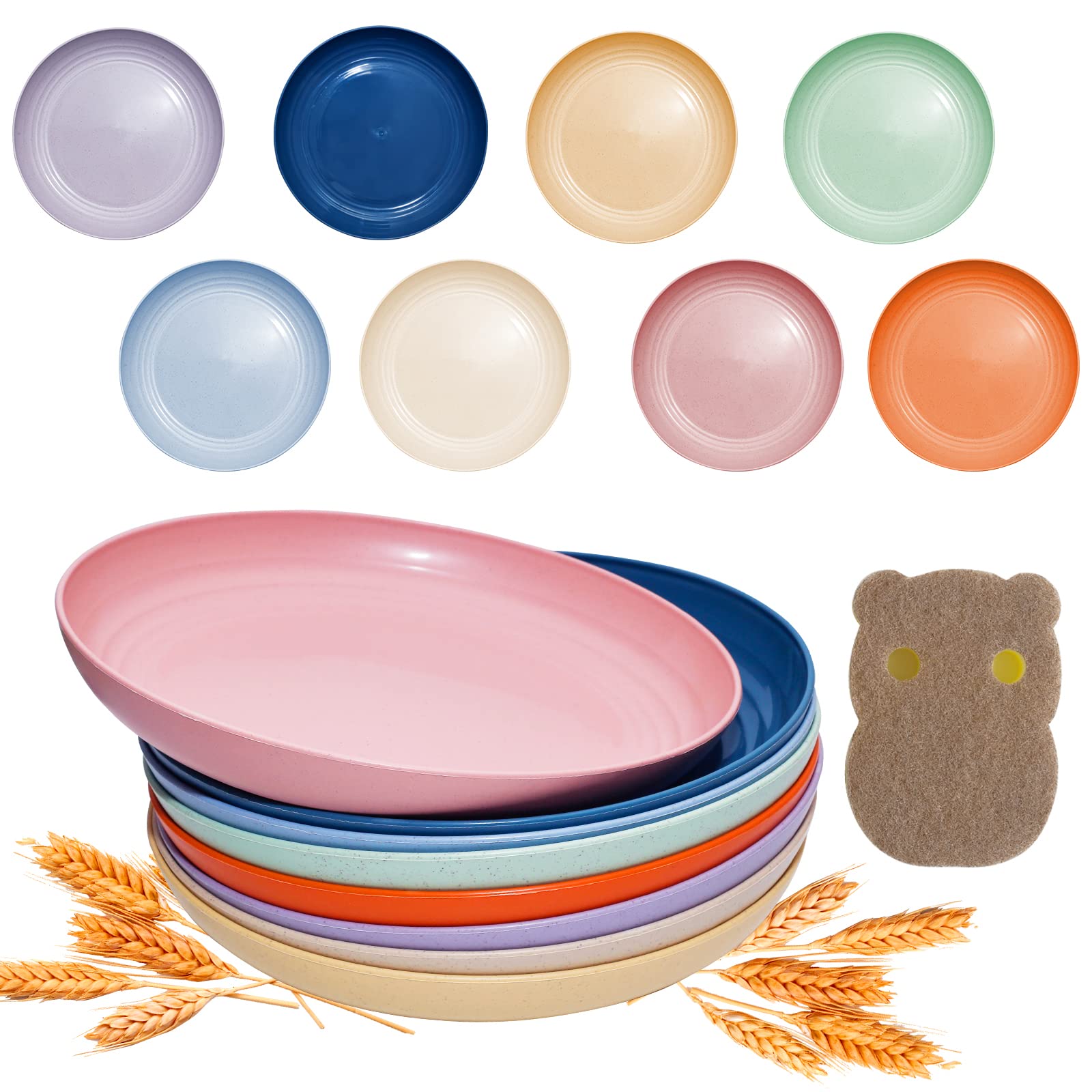 DAPIPIK 8 Pieces 10 Inch Wheat Straw Plates, Unbreakable Dinner Plates, Lightweight Straw Plates, Dishwasher & Microwave Safe, Perfect for Dinner Dishes, Healthy for Kids & Adult
