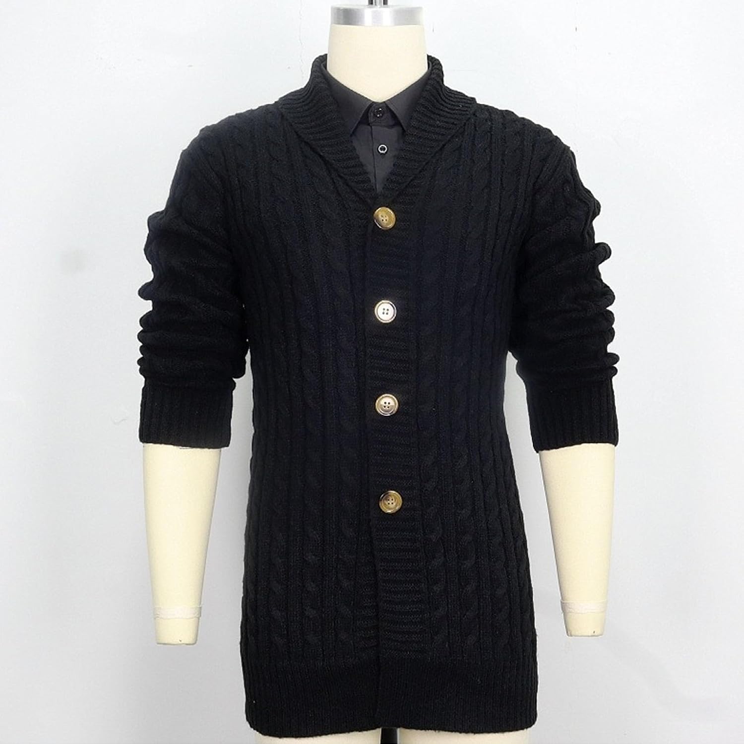 Men's Shawl Collar Cardigan Sweater Slim Button Knit Ribbed Sweaters Long Cardigans Long Sleeve Knitted Outerwear