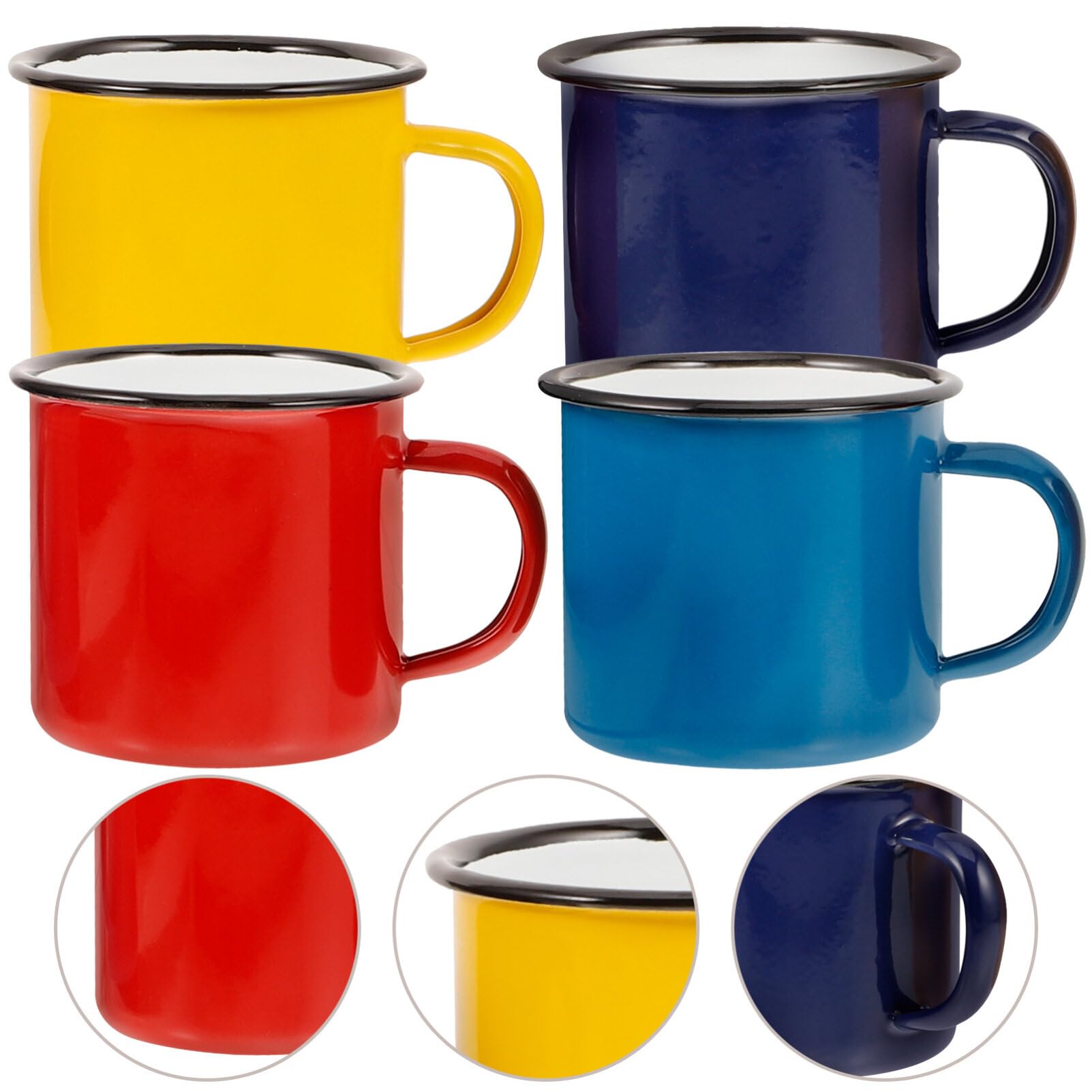VANZACK Tazas de Esmalte para Camping Juego de 4 Tazas Reutilizables de 350 Ml Resistentes para Café Té Agua Bebidas Calientes Aptas para Picnic Mochileros y Desayuno Familiar