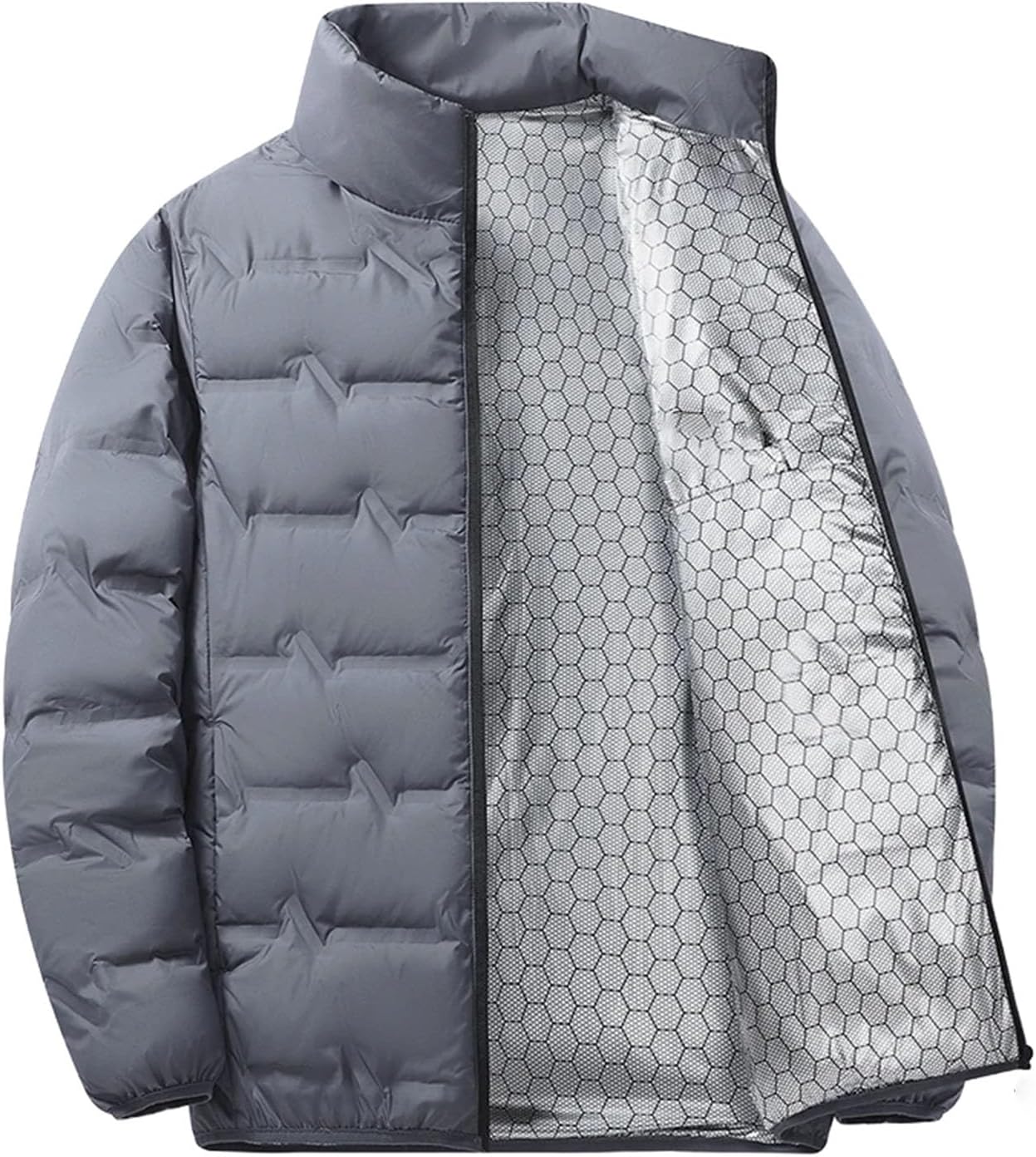 Men's White Duck Down Jacket Solid Windproof Warm Loose Comfortable Pocket Windbreaker