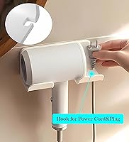 Vista 3 de Soporte universal para secador de cabello, colgador de pared para secador de cabello gancho con enchufe y organizador de cables, autoadhesivo