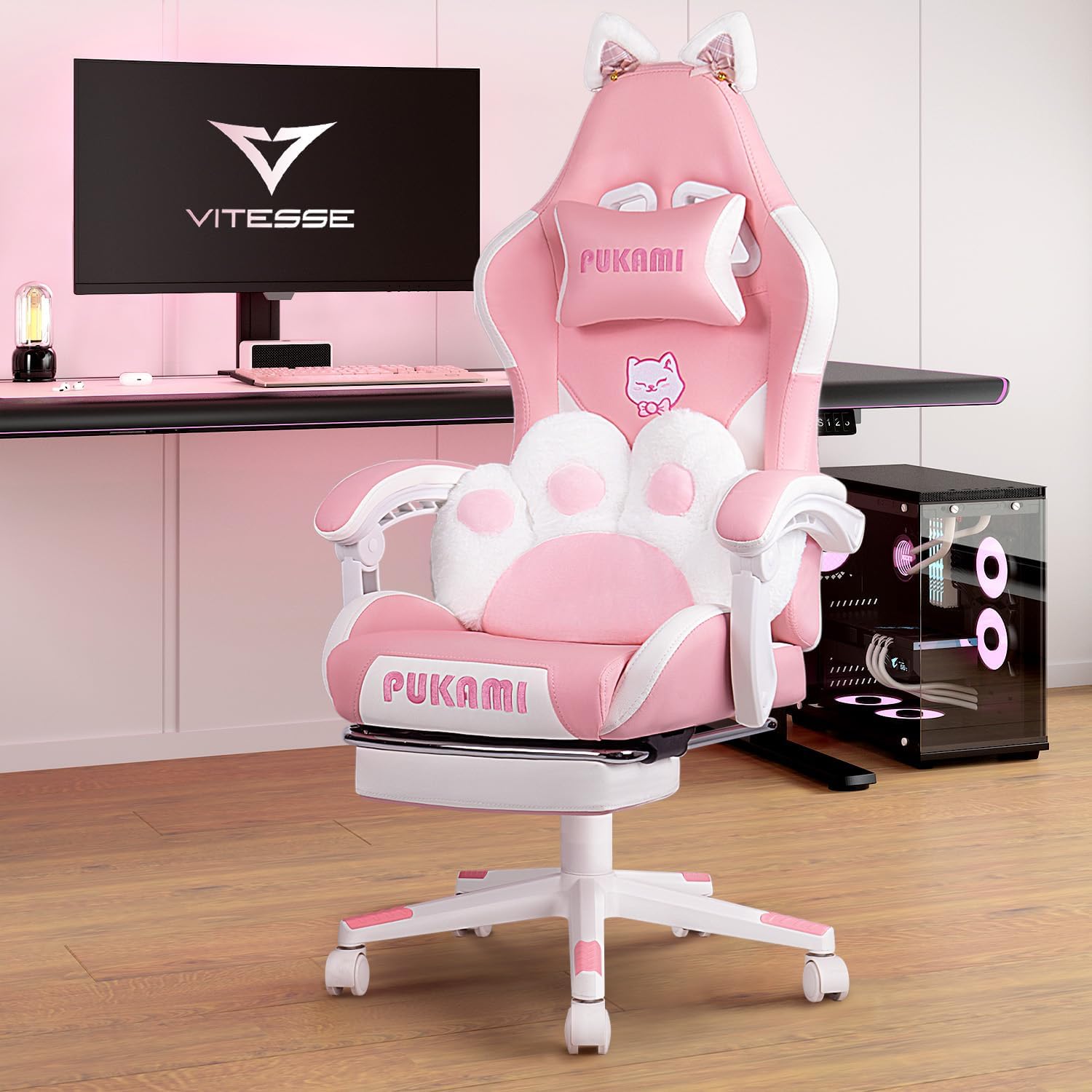 VITESSE Pink Gaming Chair for Girl with Cat Paw Tunisia Ubuy - Main Image