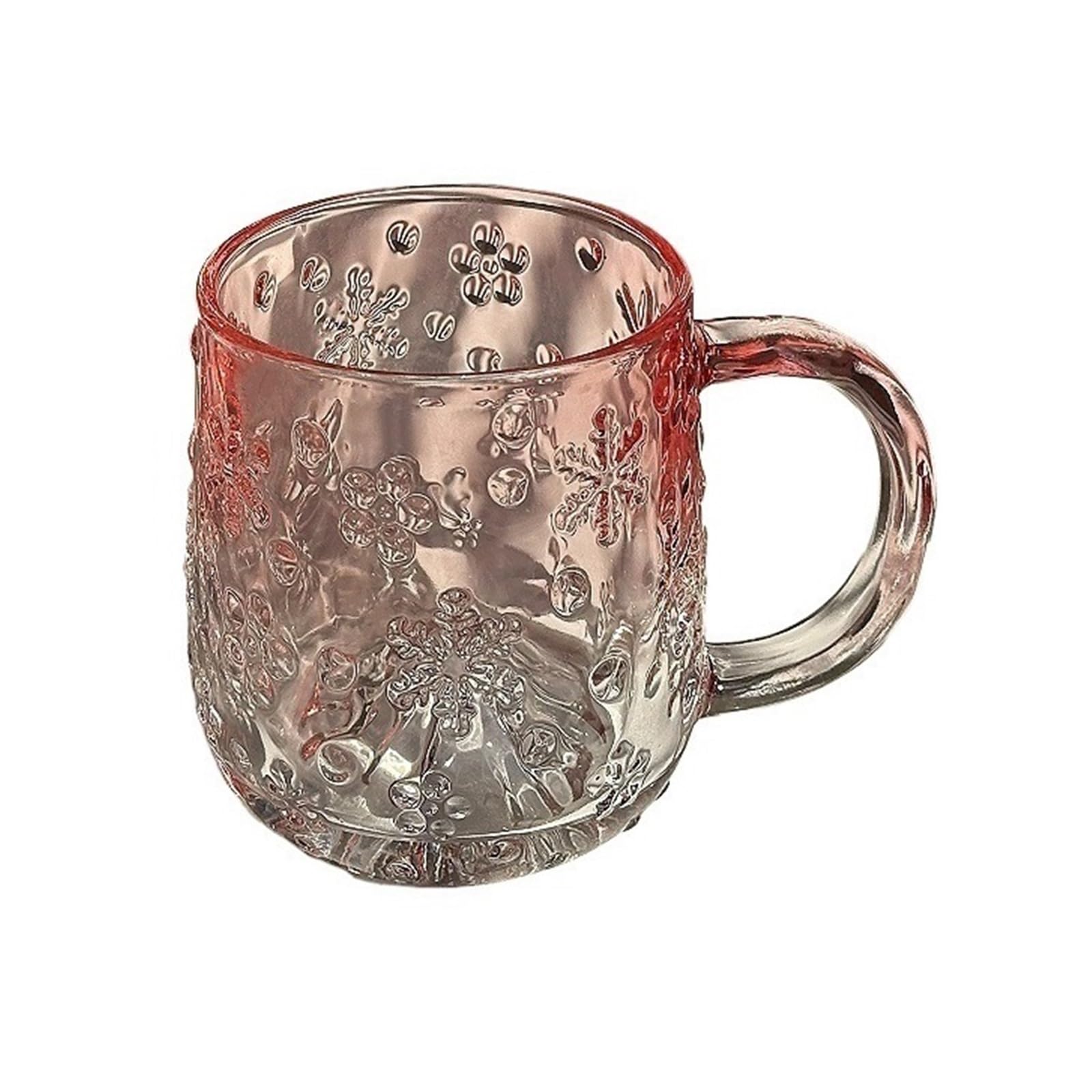 Vasos de agua de vidrio con asa y relieve copo nieve para bebidas 325ml