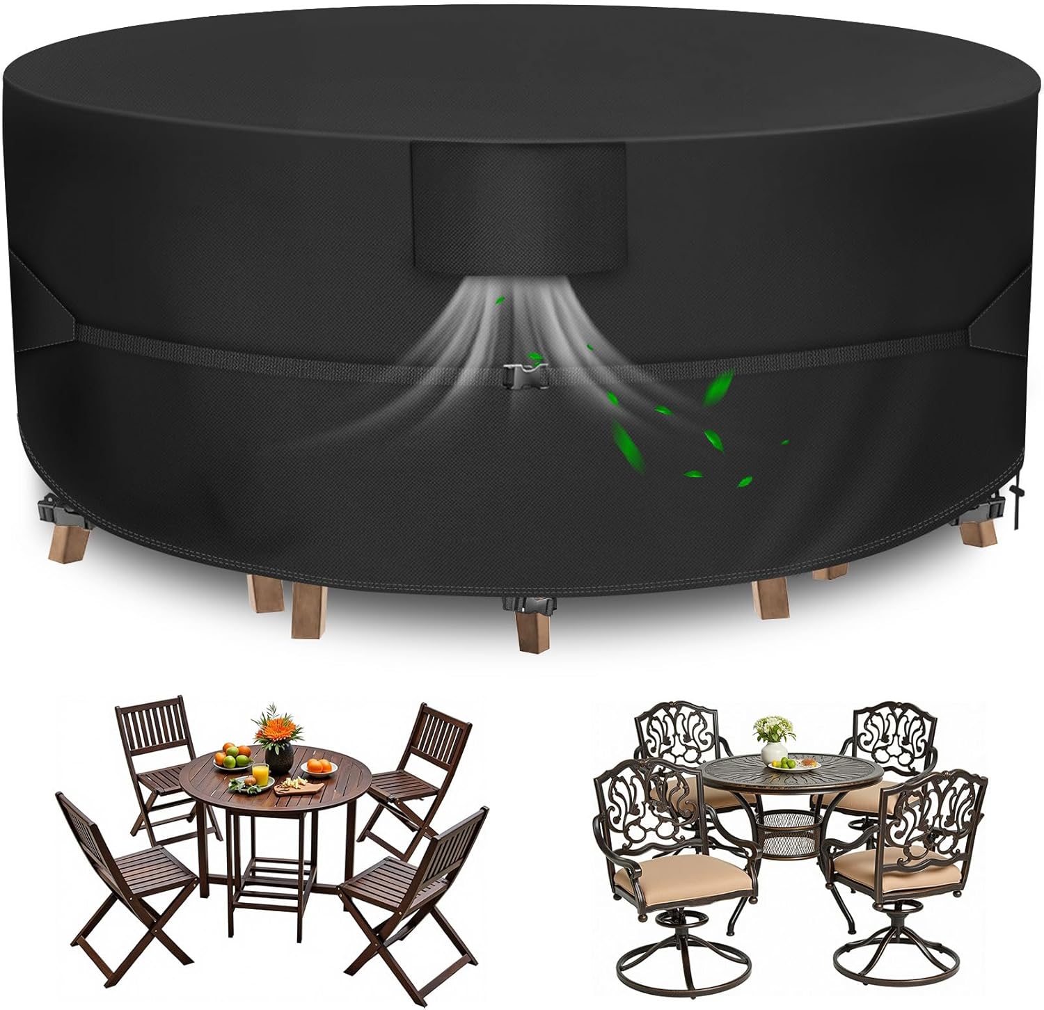 Round Patio Furniture Set Cover, Patio Table Cover Waterproof, Heavy Duty Outdoor Table and Chair Set Cover,Outdoor Furniture Covers for Patio Furniture, 84"Dia x 28"H, Black