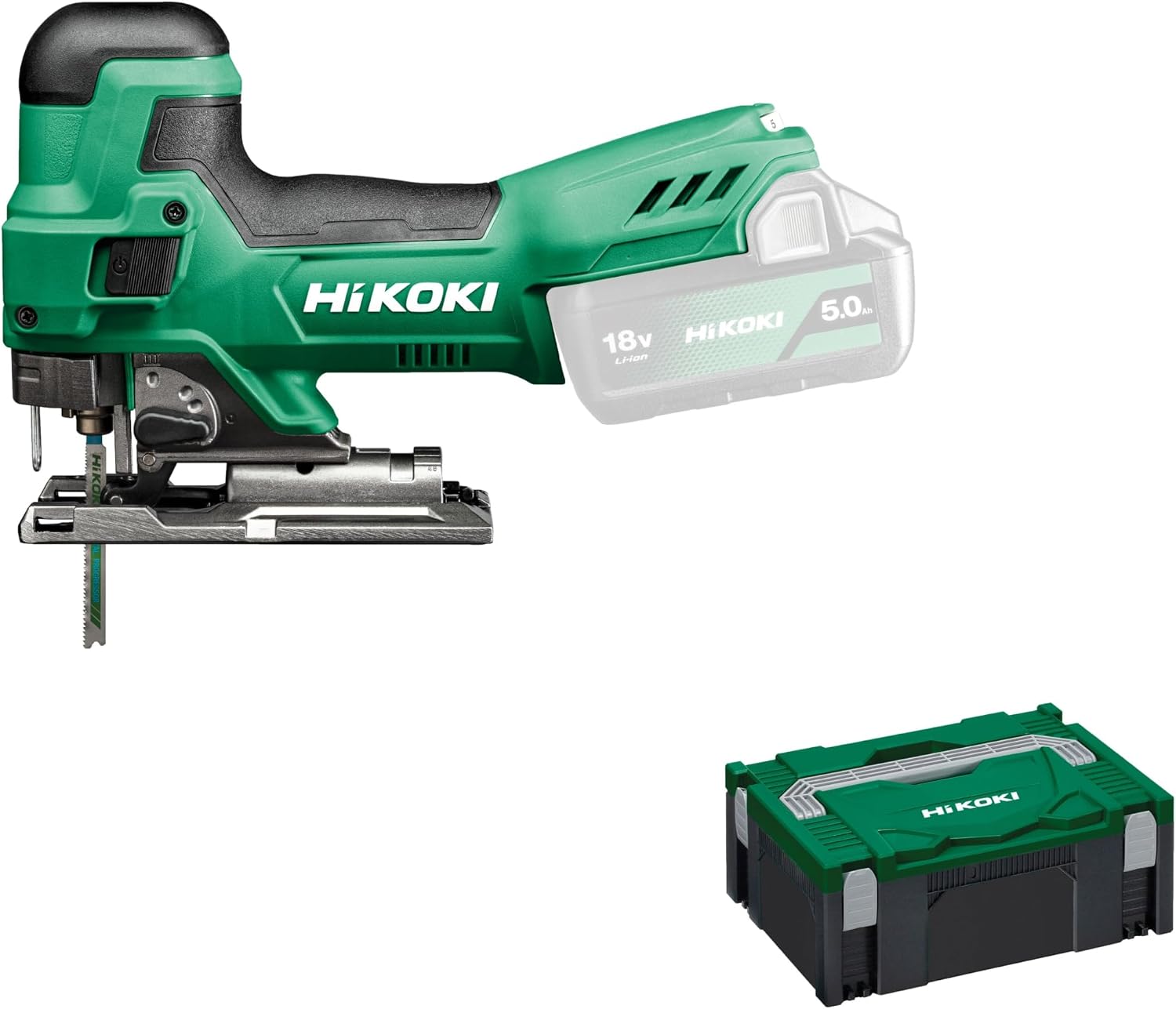 HiKOKI CJ18DBW2Z 18V Cordless Barrel Handle Jigsaw - 135 mm Cutting Capacity for Accurate cuts, Body only with case