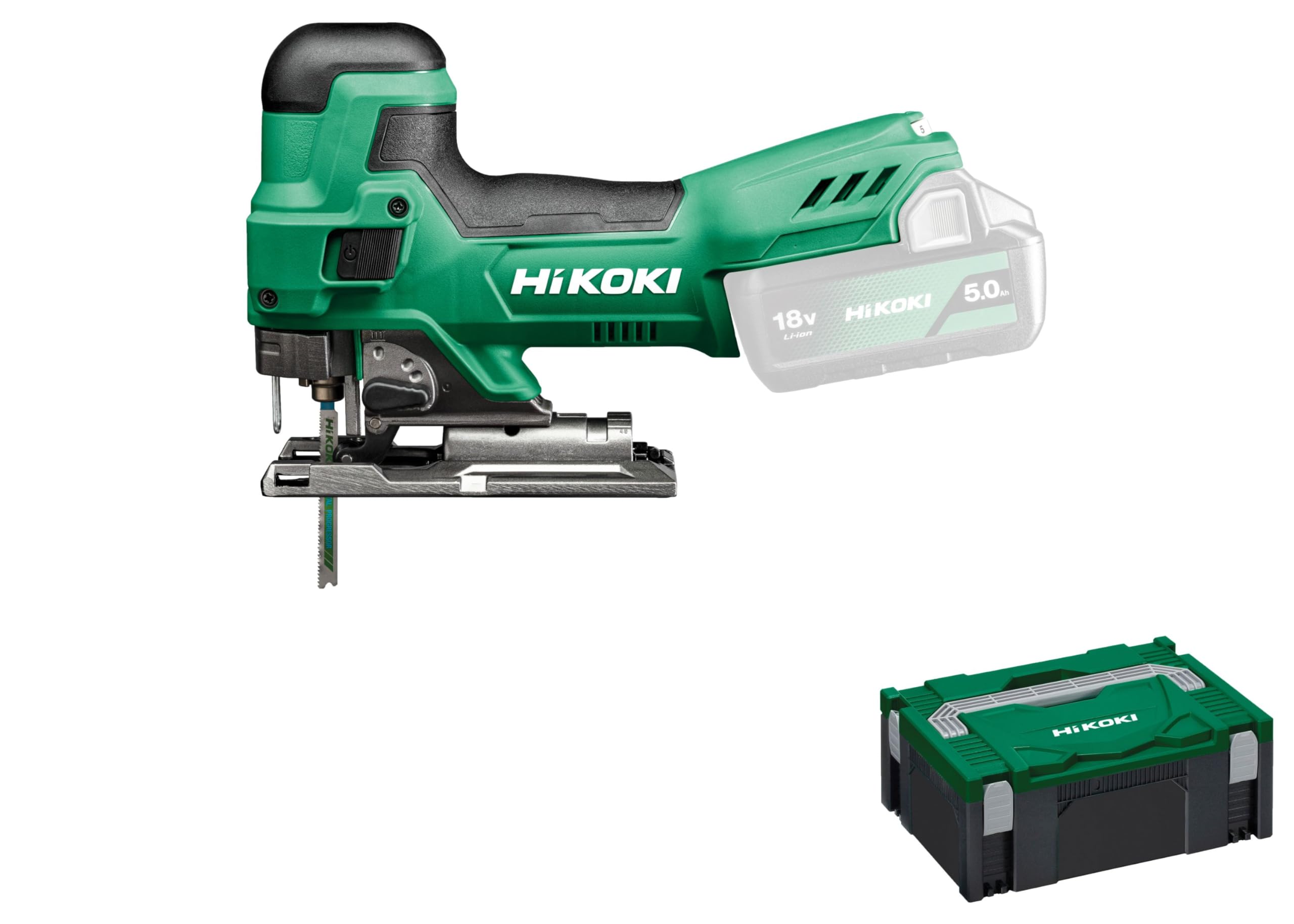 HiKOKI CJ18DBW2Z Scie Sauteuse Sans Fil 18V, Pendulaire, Coupe Bois 135 mm | Livrée en mallette avec lame, sans batterie ni chargeur, coupe onglet 45°, changement de lame rapide et éclairage LED