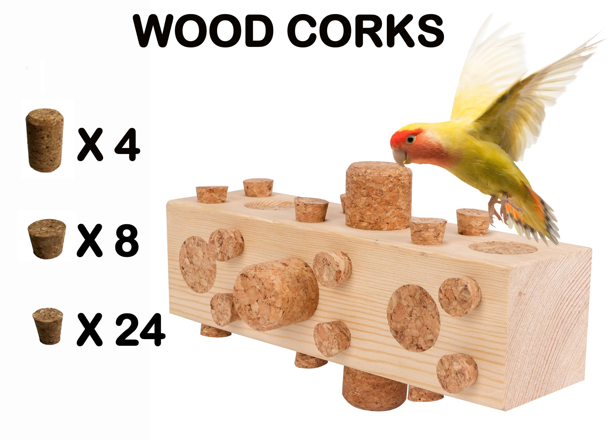 Parrot Toy Cage Perch with Pine Wood Foraging Smart Chewing Toy Soft Corks for Small to Regular Size Parrot Cockatiel Foraging Toy - image 5
