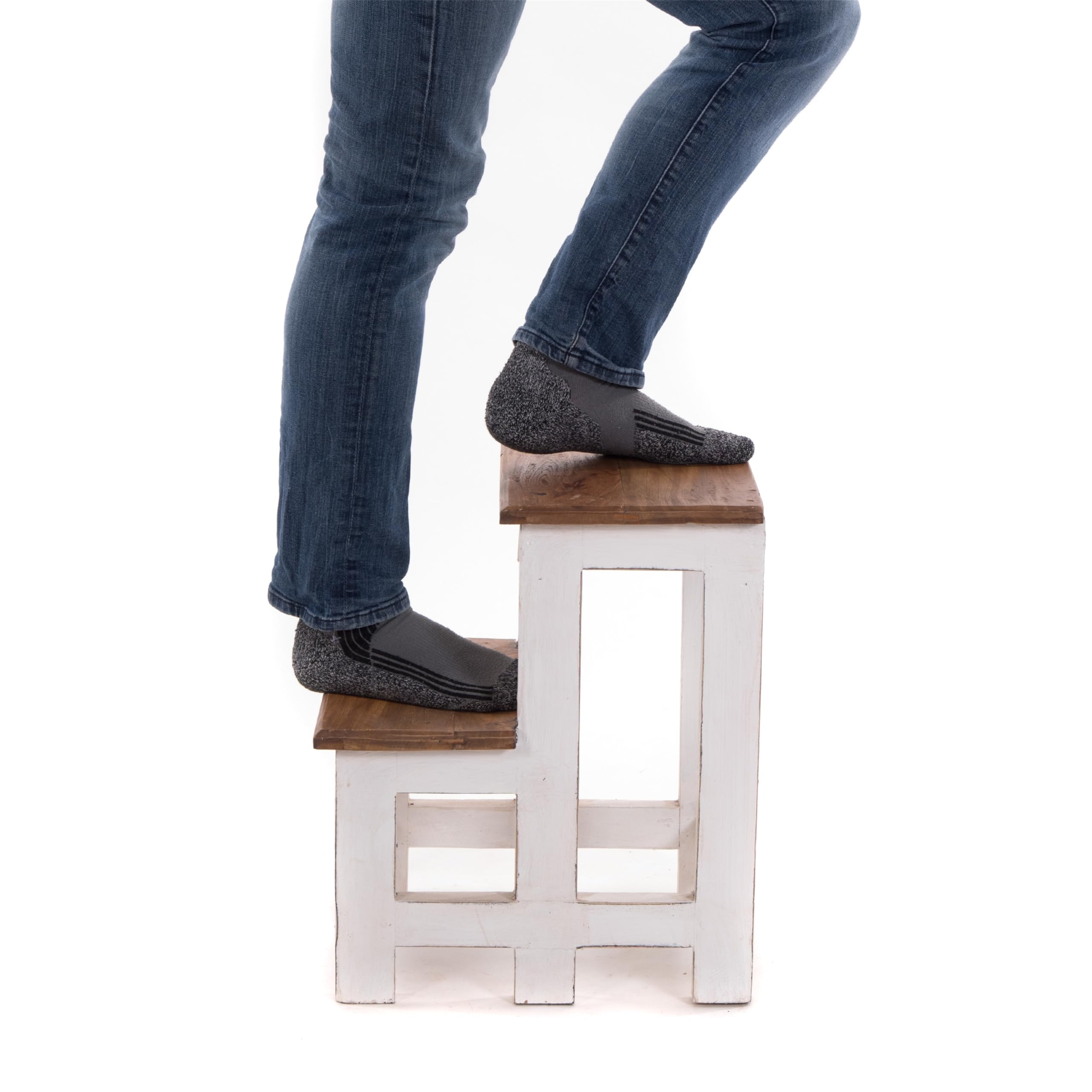 Scaletta A Pedana In Legno Vintage - 46x37x37 Cm, Due Livelli, Per Casa E Decorazione - Foto 3