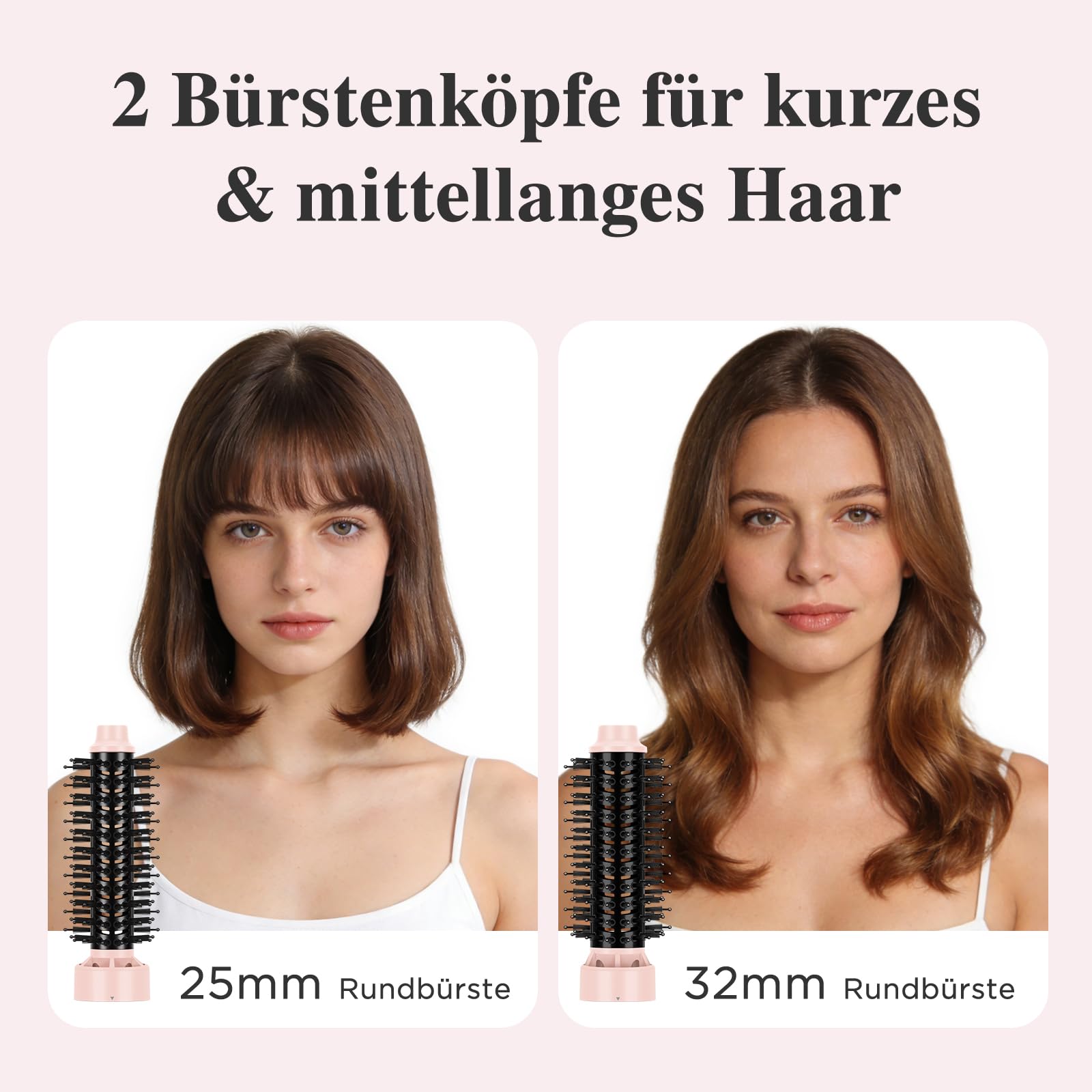PARWIN PRO BEAUTY 4 in 1 Warmluftbürste, Hairstyler, Föhnbürste | Stylen in One Step, Schnelles Volumen, Locken, Glätten, 3 Temperaturen, Keramik, Ionen Pflege, 1100 Watt, Rosa