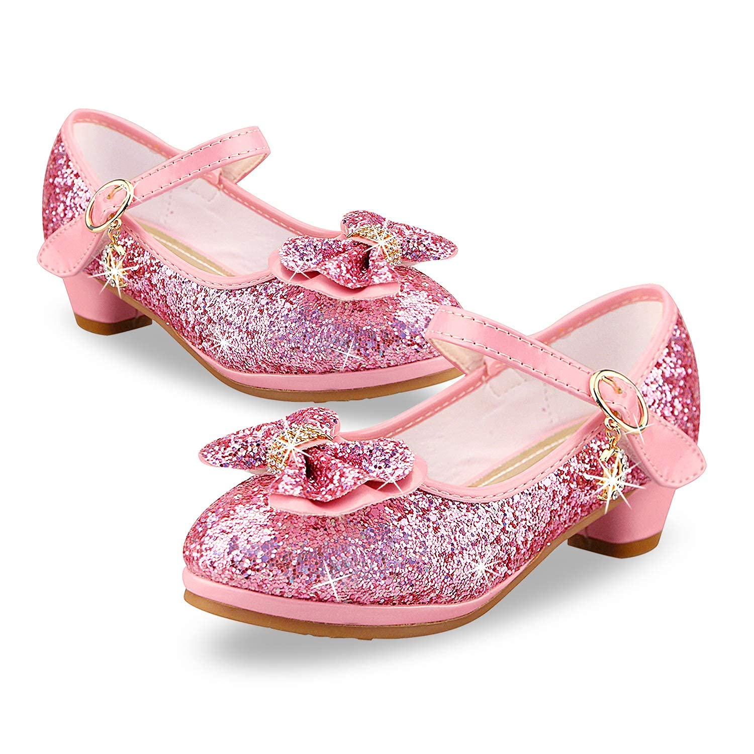 Girls Princess Shoes Sequins Sweet Bows High Heels Wedding Party Dress Shoes Dance Bright Diamond Cosplay Christmas Festival Shoes Pink Blue Purple Gold Silver — view 6