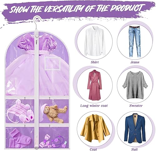 Miniatura 10 de 6 bolsas para ropa para disfraces de baile para niños, bolsas de ropa para colgar ropa, bolsas transparentes para ropa de baile para bailarines con
