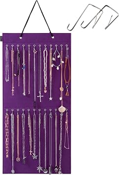 Wall Hanging Jewelry Organizer Storage with 24 Hook Wall Mounted Jewelry Display Hanging on Door Closet Necklace Holder for Bracelet Ring Chain-Patent DesignPurple