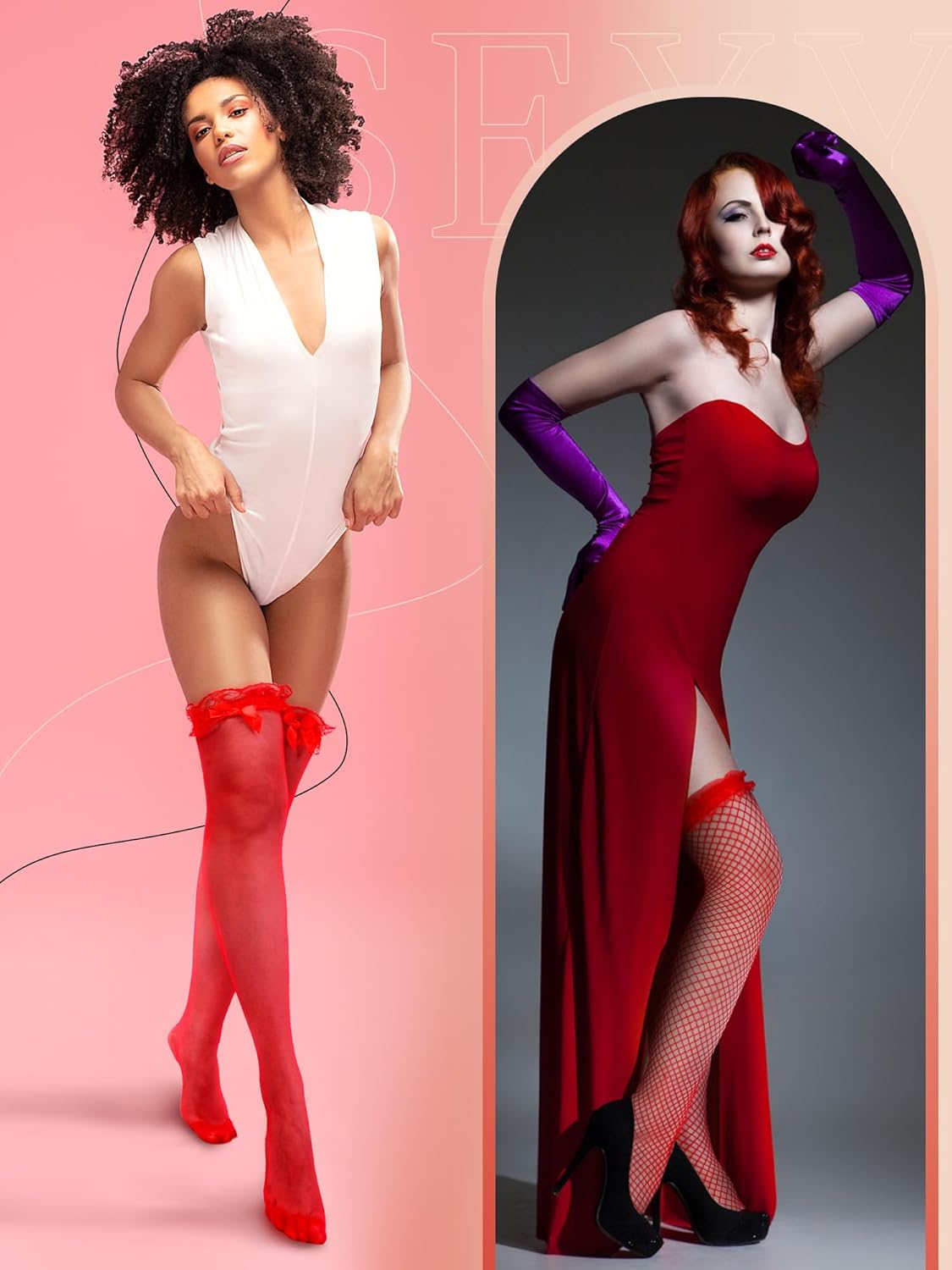 Bencailor 4 Pairs Fishnet Thigh High Stockings Silky Bow Lace Top Sheer Over Knee Stocking for Women - Image 7