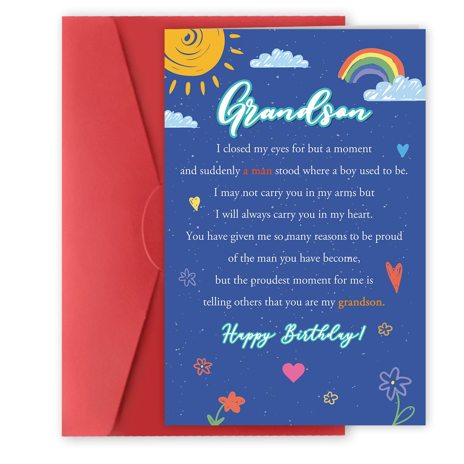 Bestmelo Grandson Birthday Card,Happy Birthday Gifts for Grandson,8x5.3 Inches,Quick-Dry,Eco-Friendly