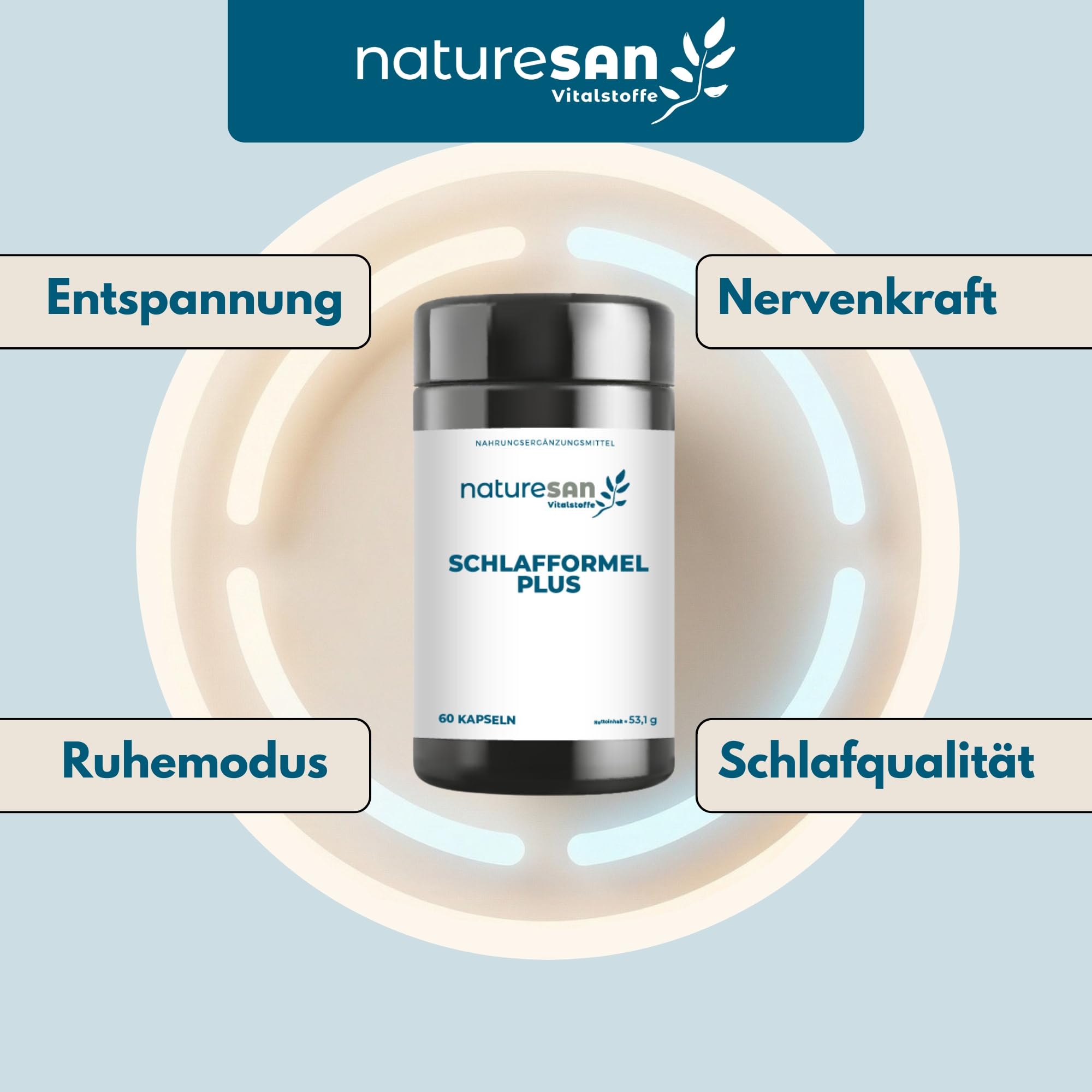 Schlafformel-Plus mit Melatonin – hochdosierte Kapseln für Einschlafen & Schlafqualität – Magnesium, Vitamin B6, GABA & Pflanzenextrakte – 60 vegan