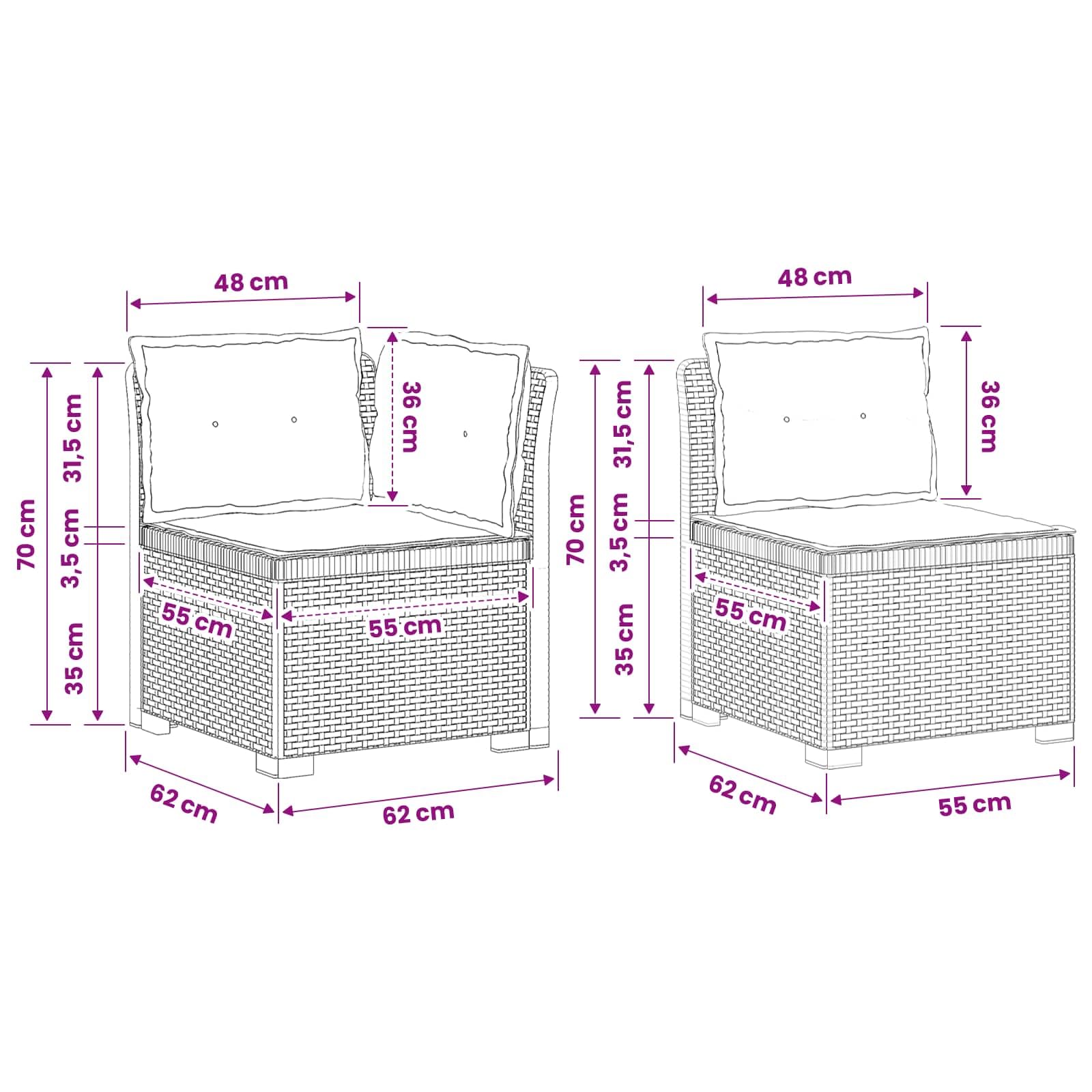 Divano da Giardino 5 Posti in PP Effetto Rattan Grigio Antracite | Salotto modulare da esterno per patio e balcone, resistente ai raggi UV con cuscini sfoderabili color panna.