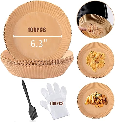 Forro de papel desechable para freidora de aire, papel pergamino de 7.87 pulgadas, papel de hornear de agua y grasa para freidoras de aire de horno