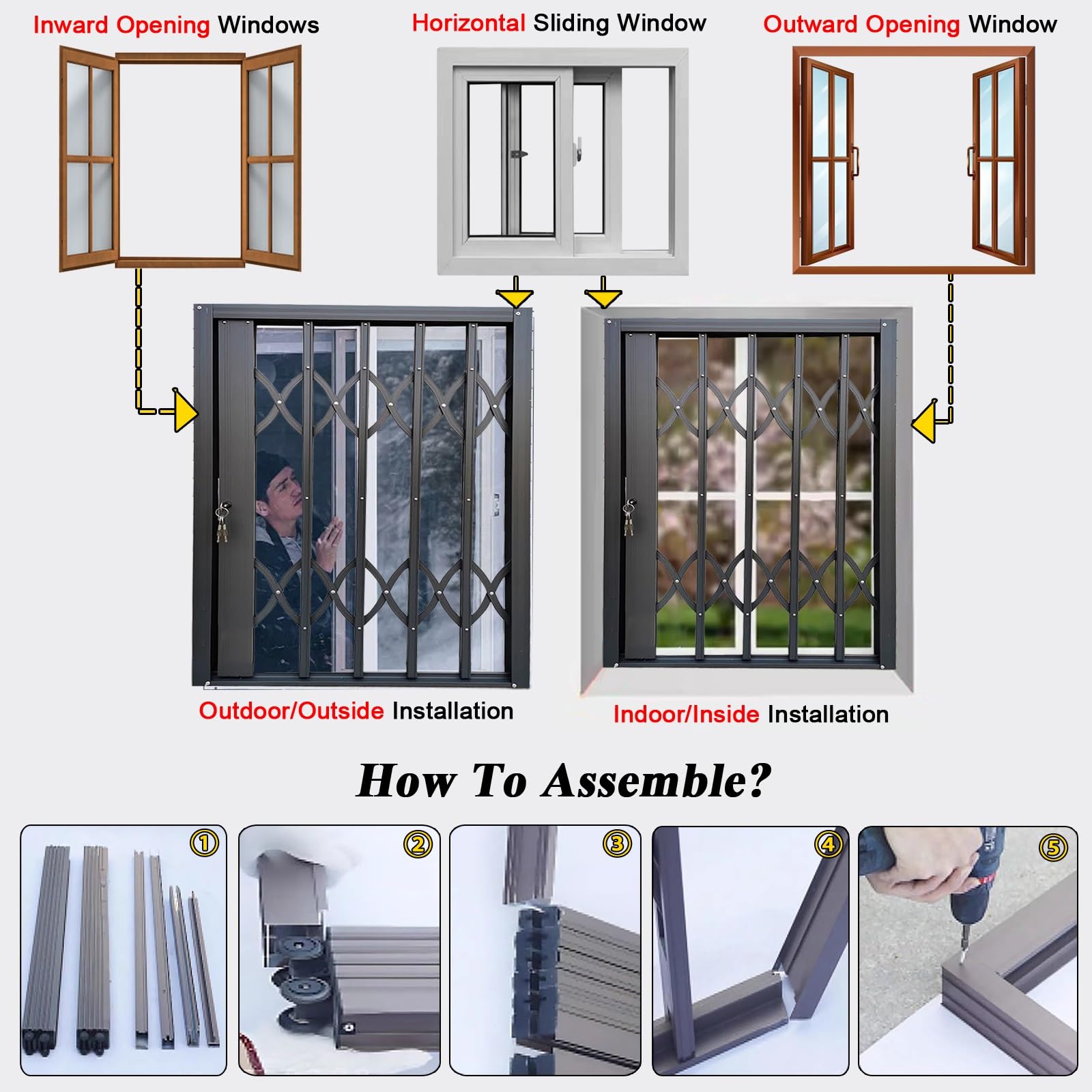 Rejilla de seguridad plegable para ventana para seguridad en el hogar, barrera de puerta a prueba de niños para habitaciones de niños, lofts, escaleras, diseño con cerradura (90 x 100 cm)