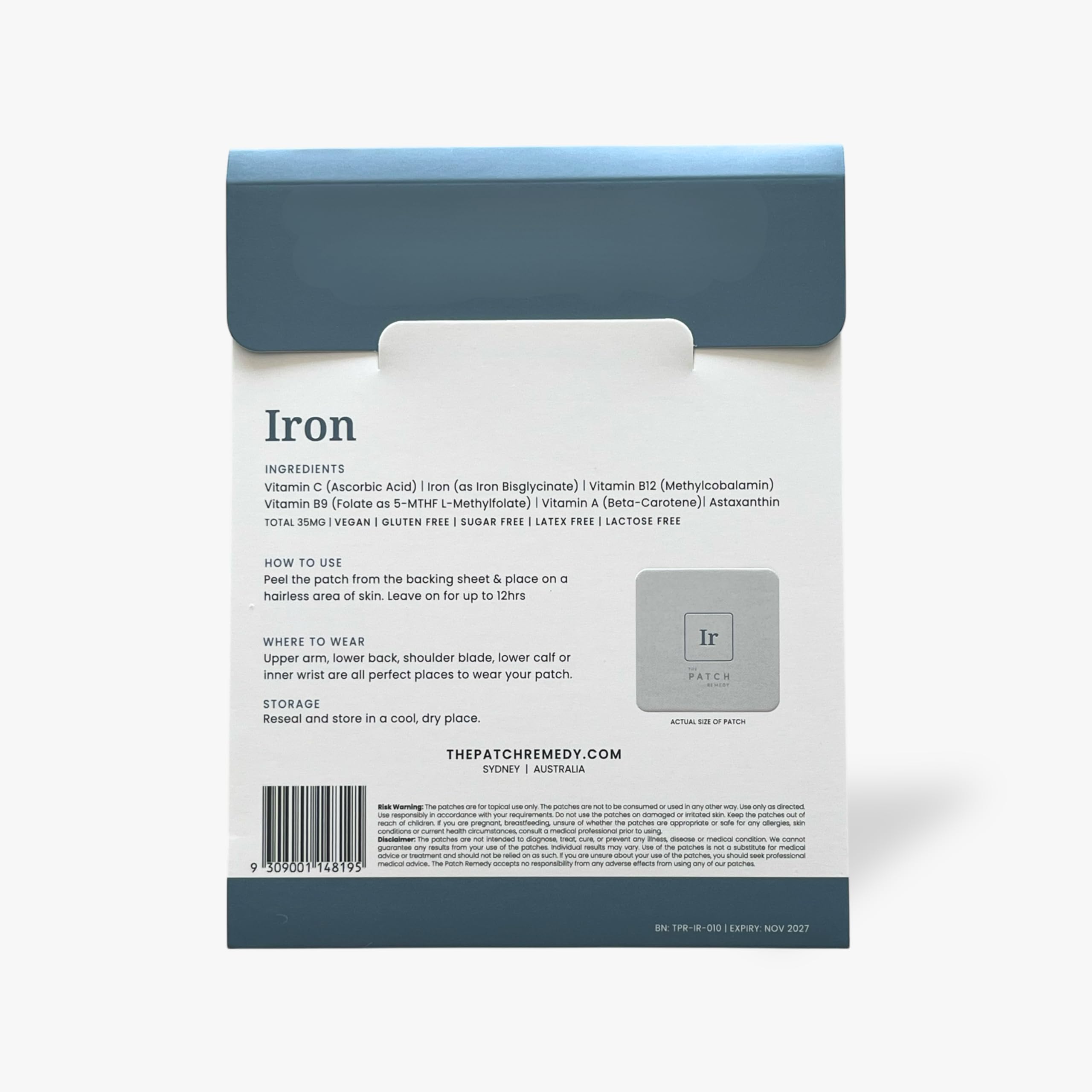 The Patch Remedy Iron Patch | Iron Bisglycinate, Vitamin C, B9 (Methylfolate), B12, Beta-Carotene, Astaxanthin | 30 Patches — Amazon image 2