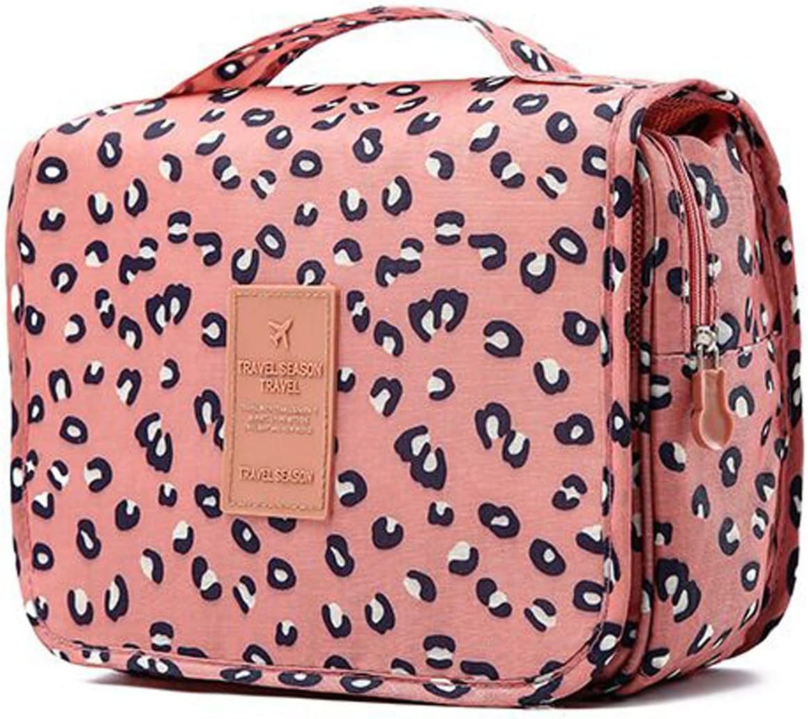 Travel Toiletry bag, Hanging Toiletries Wash Bag Makeup Cosmetic Organizer Bags for Women Girls Kids Waterproof Foldable (Leopard Print)
