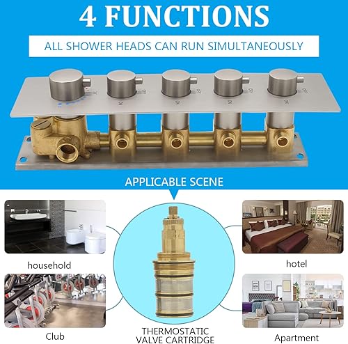 Miniatura 7 de Homedec - Juego completo de grifos de ducha de níquel cepillado, sistema de ducha multifuncional de 27.56 pulgadas con válvula desviadora áspera y