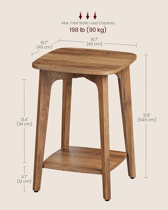 VASAGLE MAEZO Collection - Side Tables, Set of 2, 2-Tier Small Square End Tables, Nightstands with Tapered Legs, Curved Transitions, for Small Spaces, Living Room, Bedroom, Honey Brown ULET238KB01S