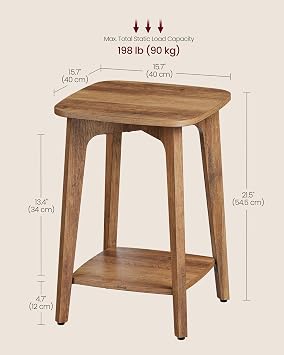 VASAGLE MAEZO Collection - Side Tables, Set of 2, 2-Tier Small Square End Tables, Nightstands with Tapered Legs, Curved Transitions, for Small Spaces, Living Room, Bedroom, Honey Brown ULET238KB01S