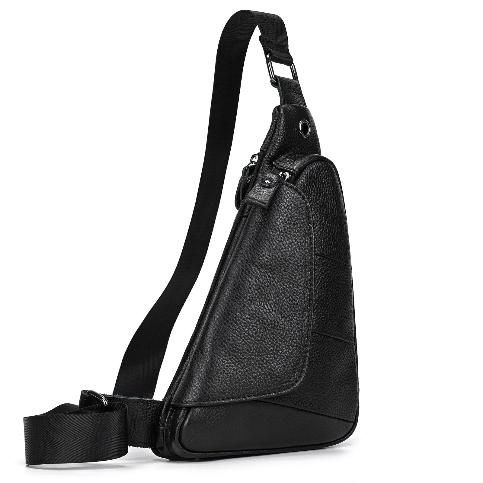 Genuine Leather Sling Bag for Men Casual Crossbody Backpack Small Shoulder Bag Chest Bag for Travel, 9052 Black