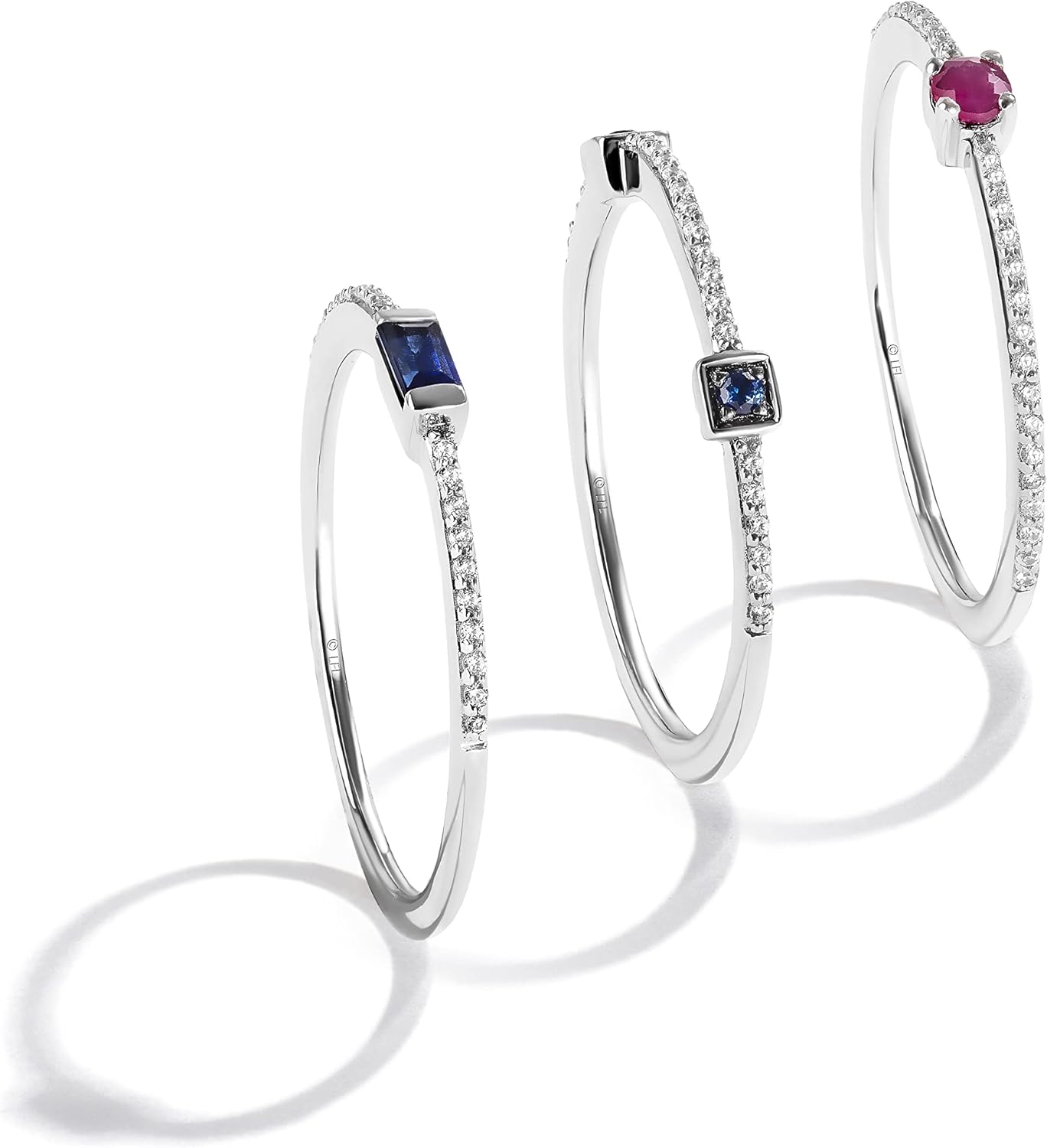 Jewelili Star Wars™ Fine Jewelry R2 Series Ring for Women | Silver Band | Garnet Blue Sapphire & 1/5 Cttw White Diamonds | Star Wars Gifts for Women | Jewelry with Gift Box