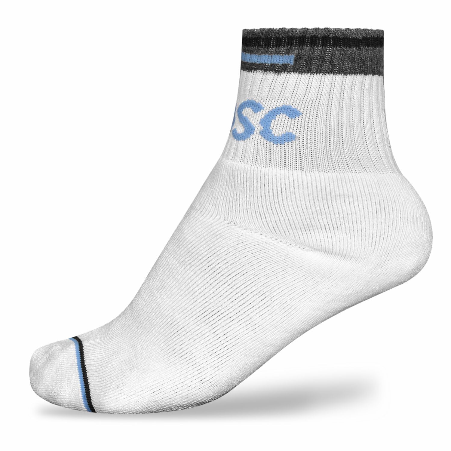 07 Ankle Cricket Socks | Color: White/Sky Blue/Black | Size: Free Size | Material: Cotton | for Men & Boys | Comfortable and Flexible fit | Anti Slip | Better Support and Stability