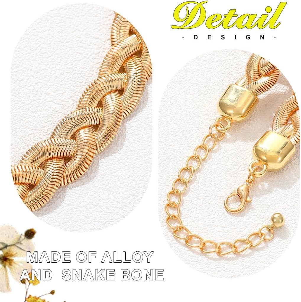 JEAIRTS Punk Herringbone Choker Necklace Glod Braided Snake Chain Necklaces Dainty Flat Snake Necklace Jewelry for Women - Image 6