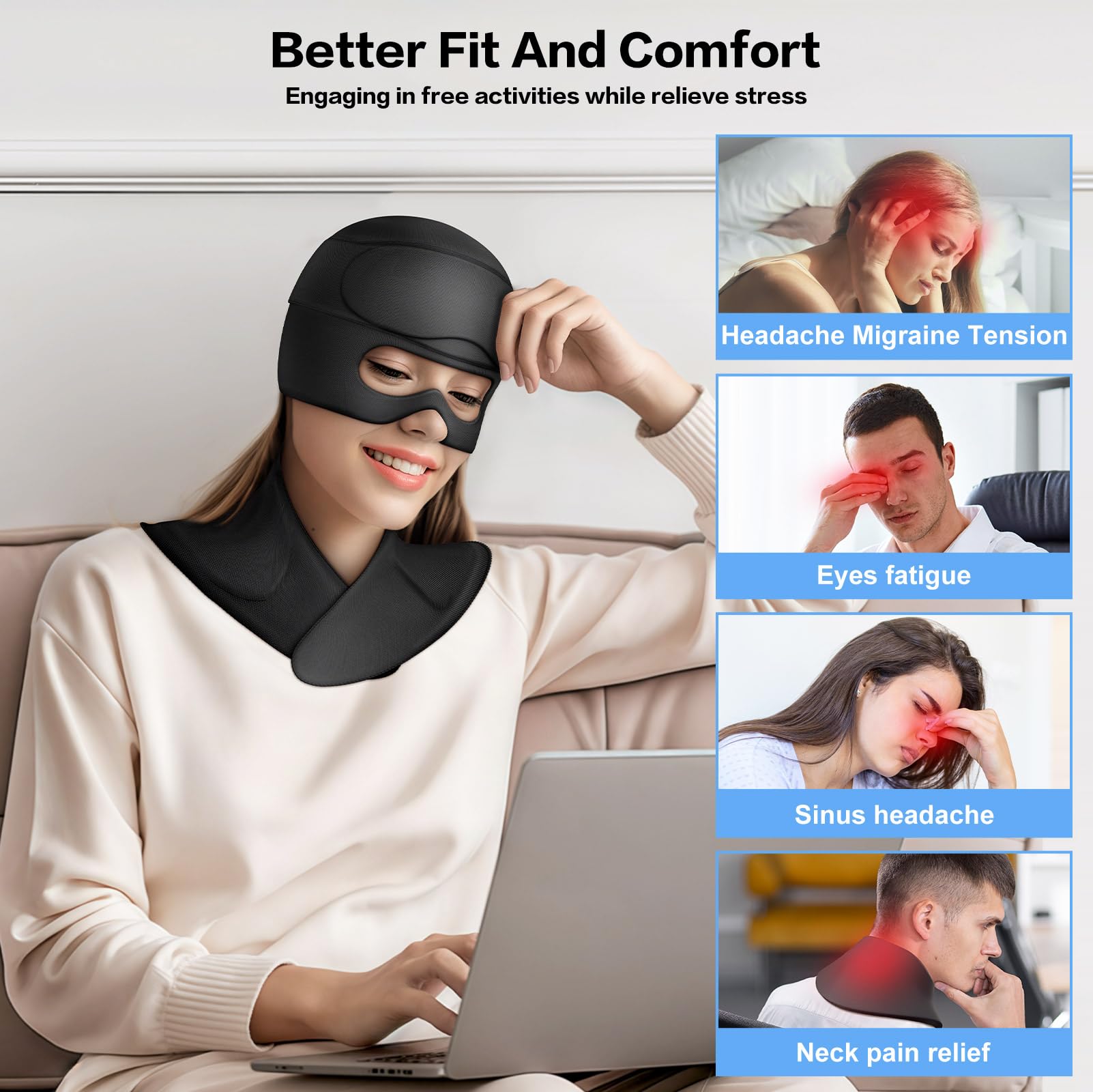 3 in 1 Migraine Relief Cap Neck Ice Pack Wrap Gel and Ice Eye Masks, Detachable Ice Caps with Eyes Masks, Hot and Cold Therapy for Relief of Headaches, Stiff Neck and Eye Fatigue — Amazon image 6