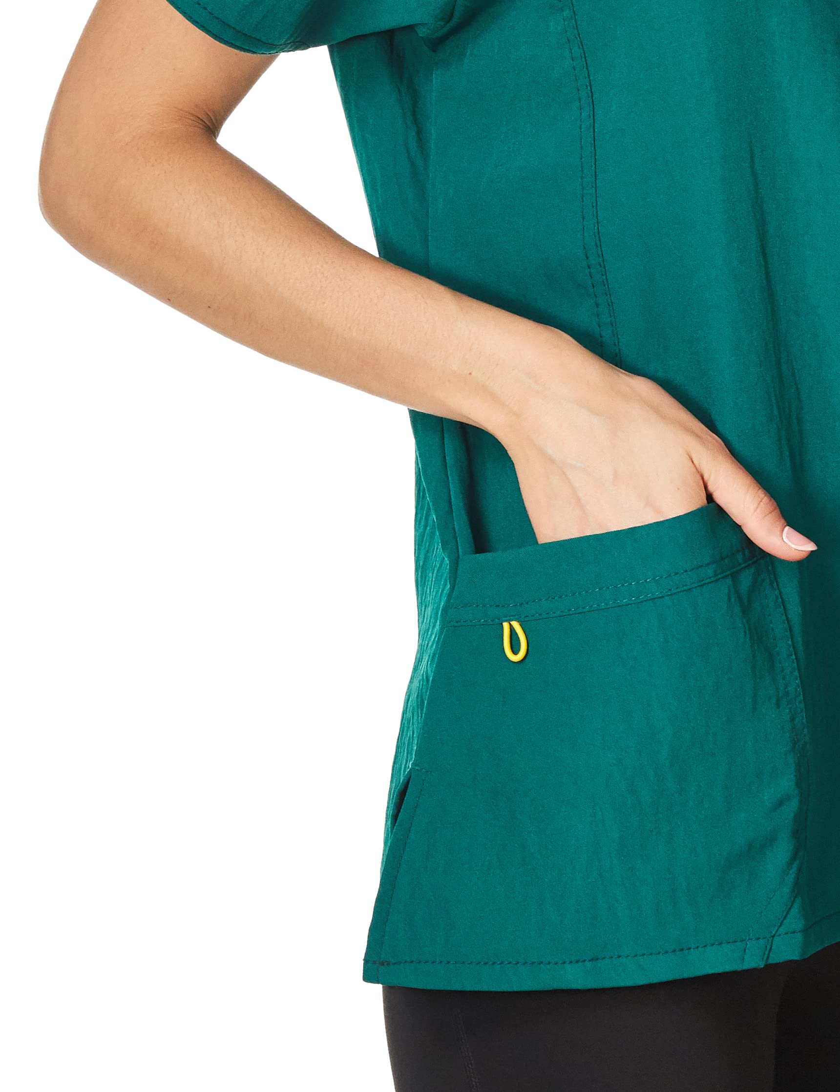 WonderWink Women's Scrubs Four Way Stretch Sporty V-Neck Top, Hunter Green, Large