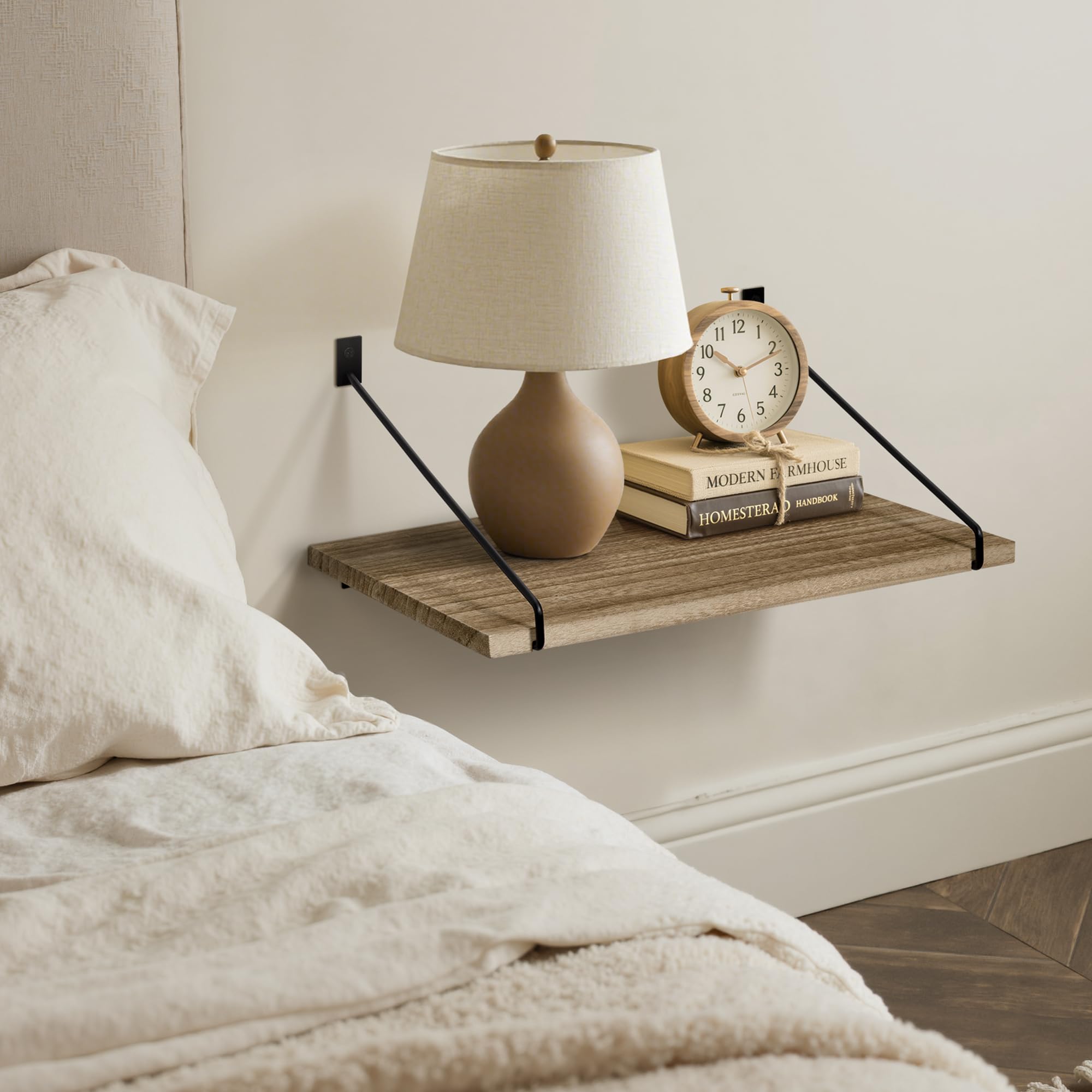Étagères Murales Larges en Bois 40 x 30 cm Flottantes, Lot de 2 | Grandes étagères flottantes en bois, style rustique, rangement et déco, cuisine, salle de bain, chambre, salon et couloir
