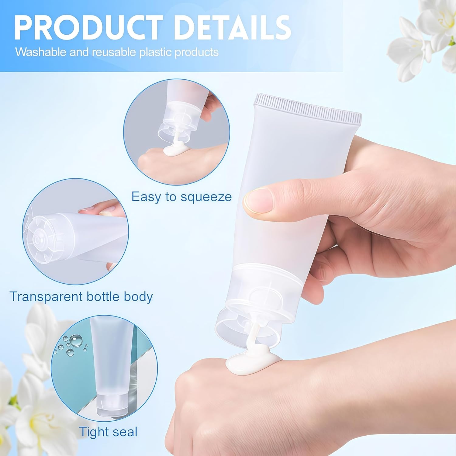 24PCS 100ml/3.4oz Empty Refillable Clear Plastic Squeeze Soft Tubes with Flip Cover Lotion Bottle Travel Sample Packing Cosmetic Makeup Container Storage Vials Jars for Facial Cleaner Toiletries