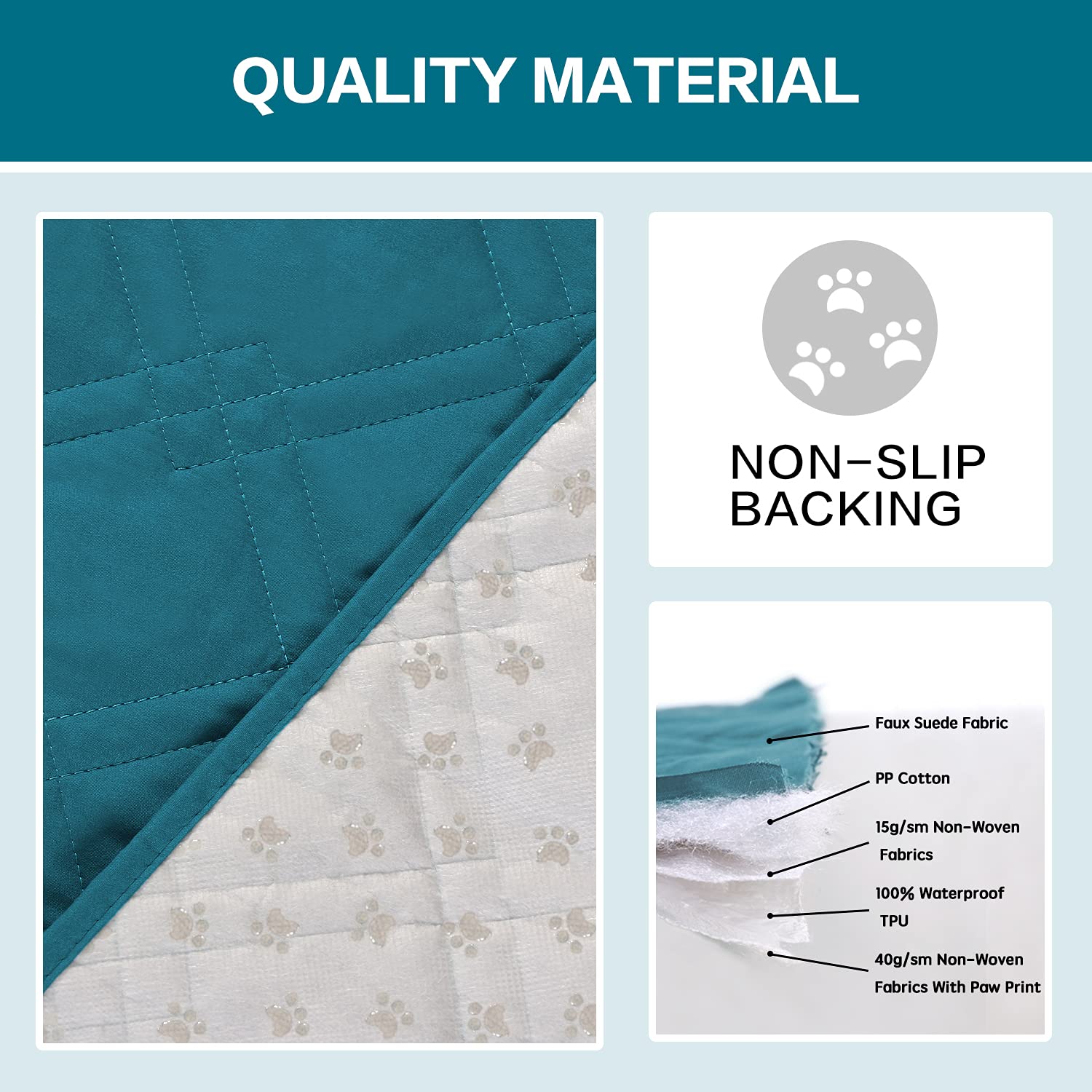 100% Waterproof Recliner Sofa Cover 2 Seat Reclining Couch Cover for 2 Cushion Couch Waterproof Recliner Sofa Protector Cover for Dogs Pets with Non Slip Backing and Strap (Medium, Dark Teal)