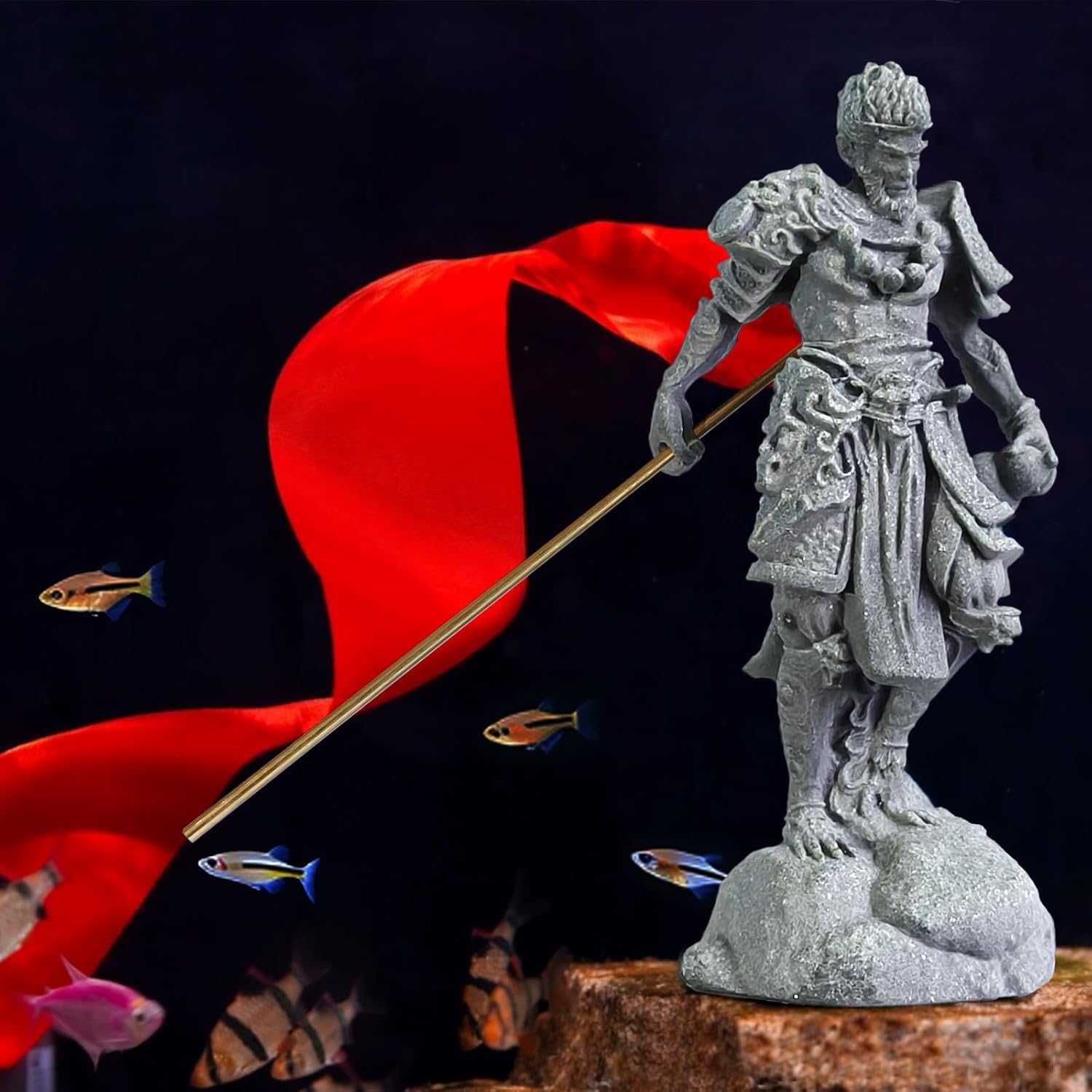4.7″ Tall Mythical Warrior Stone Figurines and Stone Aquarium Decor, Handcrafted Hero Inspired Statue, Unique Fish Tank Ornament