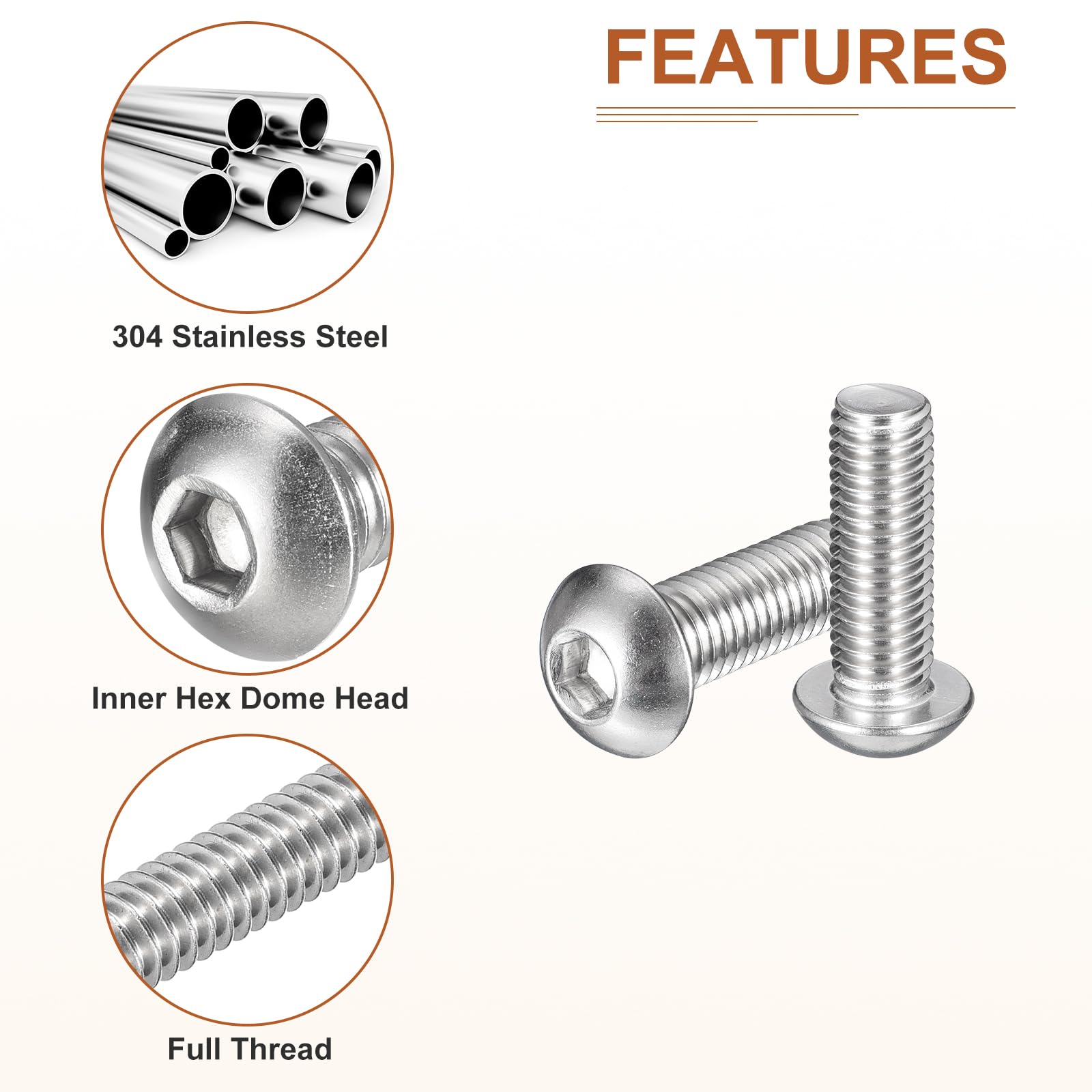 DTGN M10-1.5x30mm Button Head Socket Cap Screws, 20Pack, Good for Machine, 304 Stainless Steel 18/8 - Image 4