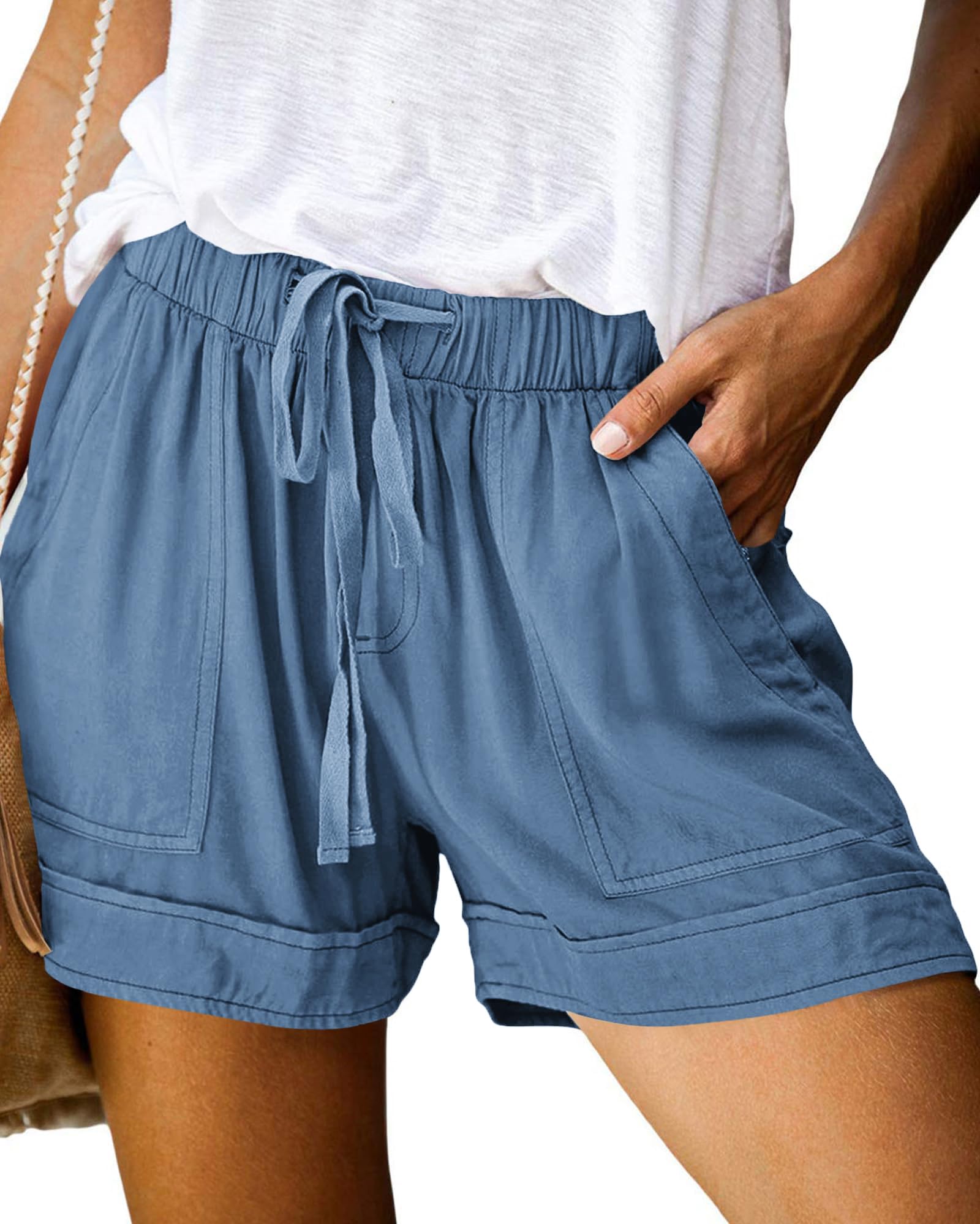 BTFBM Spring Shorts for Women 2026 Summer Casual Elastic Waist Drawstring Lightweight Beach Lounge Short Pants Pockets