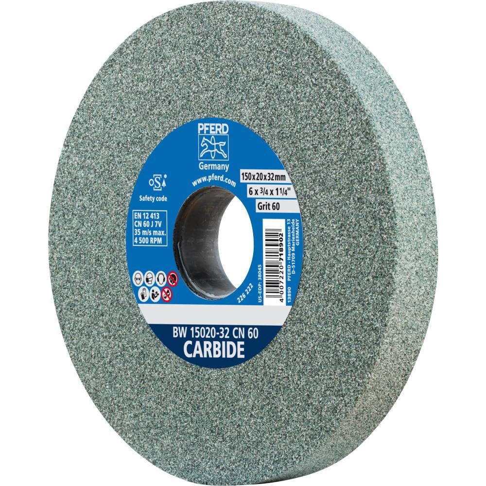 PFERD - Mola a disco, 150 x 20 x 32 mm, Carbide, granulometria 60, carburo di silicio, 39008570 per la lavorazione di materiali duri, con bussole di riduzione integrate 25/20/16 mm