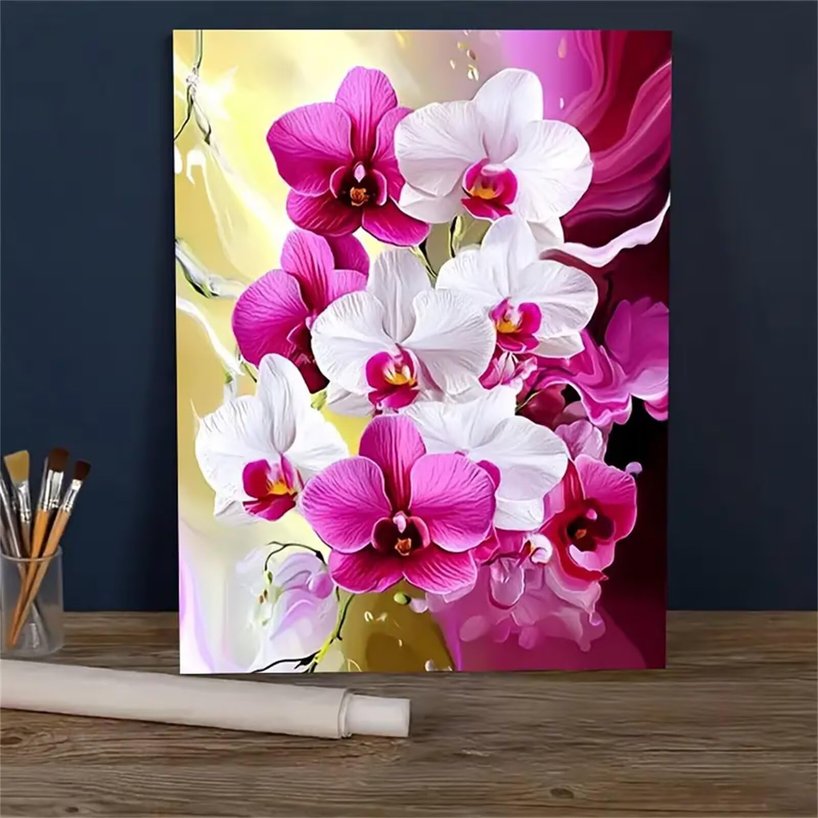 Orquídeas blancas rosadas Pintar por Numeros con marco DIY Cuadro Con Números Kit de Pintura al óLeo Digital para Adultos de Lienzo Paint by numbers Kits Manualidades para Hogar Decoración 60x75 cm