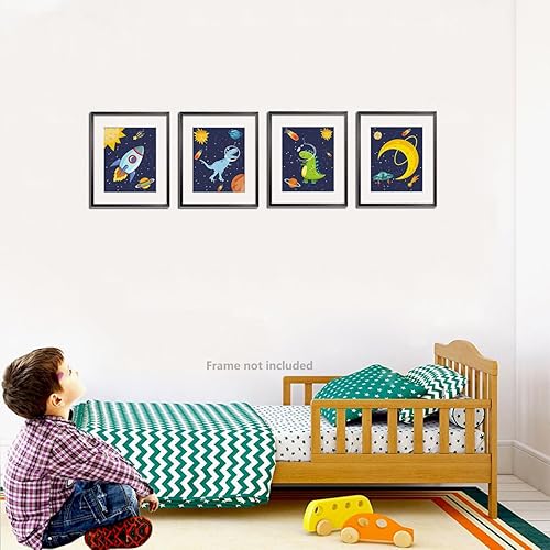 Miniatura 3 de Pósteres de arte de pared de dinosaurios, impresiones de dinosaurios espaciales para dormitorio de niños, regalo para niños, decoración de