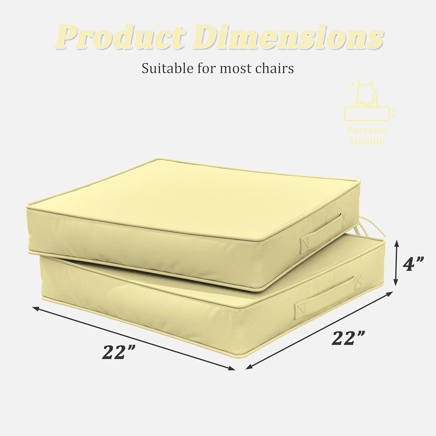 Outdoor Chair Cushions 22 X 22 X 4 Inch Patio Furniture Cushions Waterproof & Fade Resistant Outdoor Cushions for Patio Furniture with Handle & Adjustable Straps Set of 2