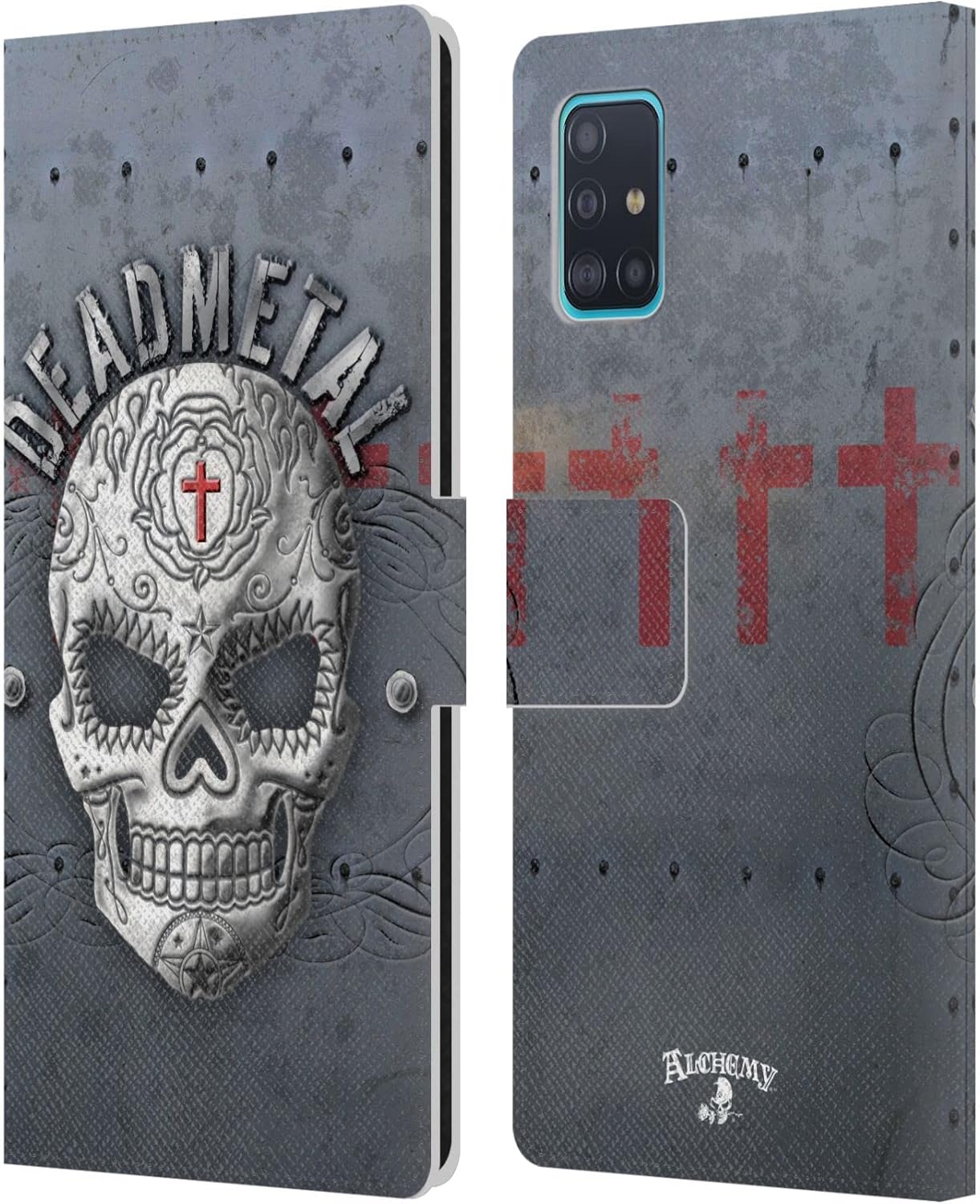 Head Case Designs Officially Licensed Alchemy Gothic Eat Me Cupcake Skull Leather Wallet Case Compatible with Samsung Galaxy A51 (2019)