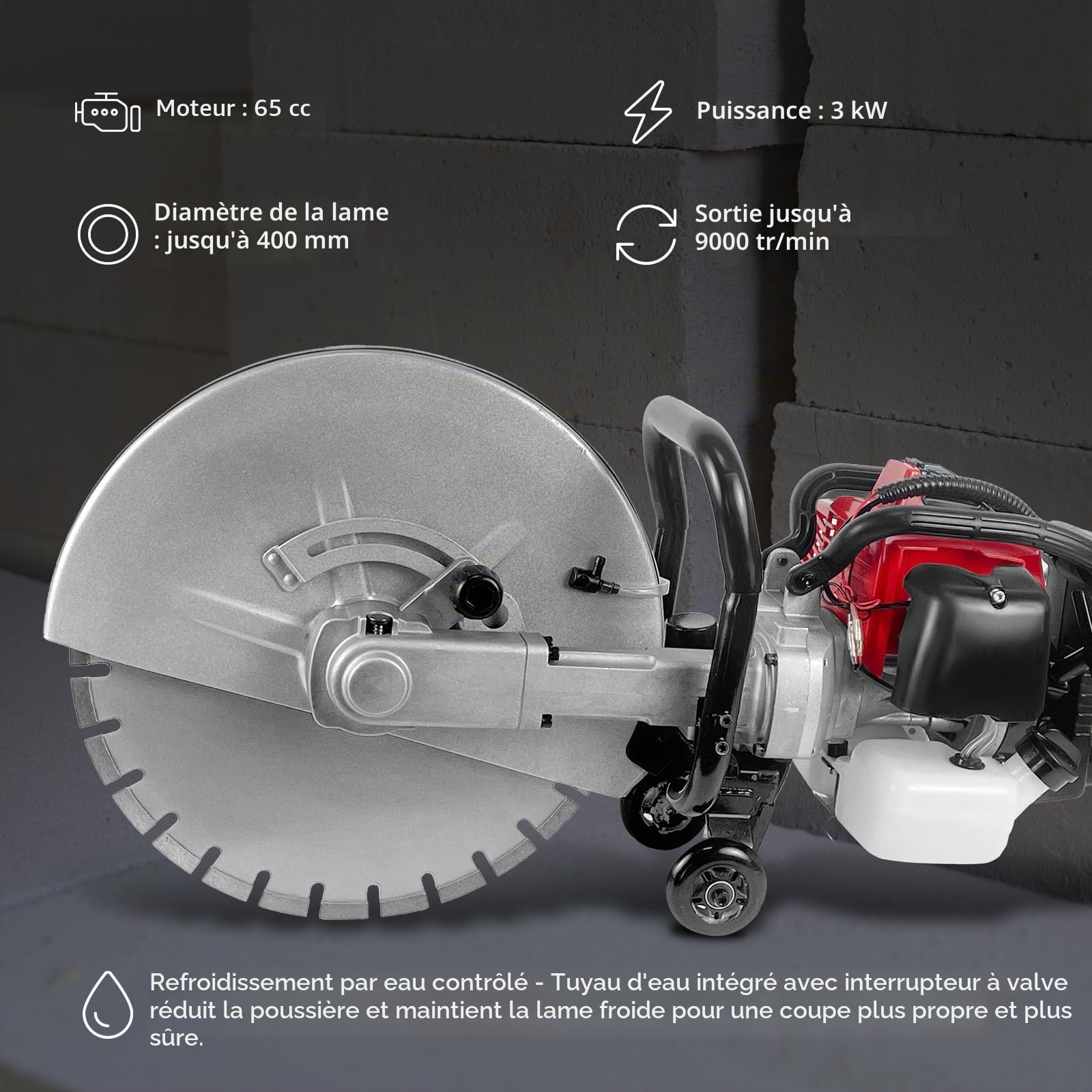 MSW Scie à béton - thermique - 3 000 W - profondeur de coupe 155 mm Découpeuse à disque Tronçonneuse à béton