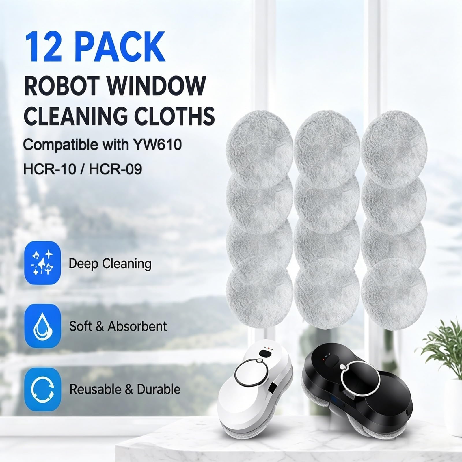 Panni Pulivetri, Compatibile Con Liectroux YW610/HCR-10/09 | Panni morbidi in microfibra, pulizia senza graffi, lavabili e riutilizzabili, for robot for finestre.(24pcs)