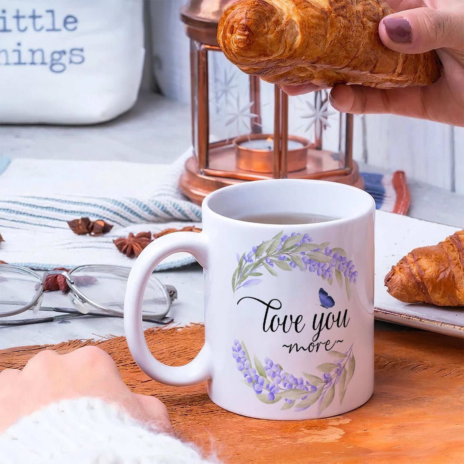 Love You More Coffee Mugs 11oz Colorful Flower Floral Cute Ceramic Tea Cup Birthday Mugs for Mom Sister BFF' Ceramic White