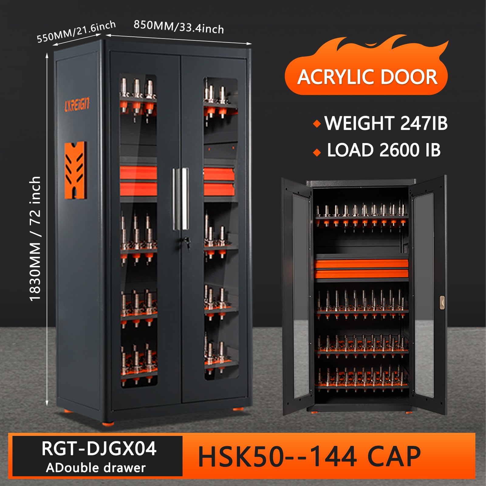 LYREIGN Mass Storage CNC Tool Holder Storage Cabinet, CNC Tool Storage Rack Organizers with Lock, Multi-Purpose CNC Tool Holder Station Suitable for Machinists Workers