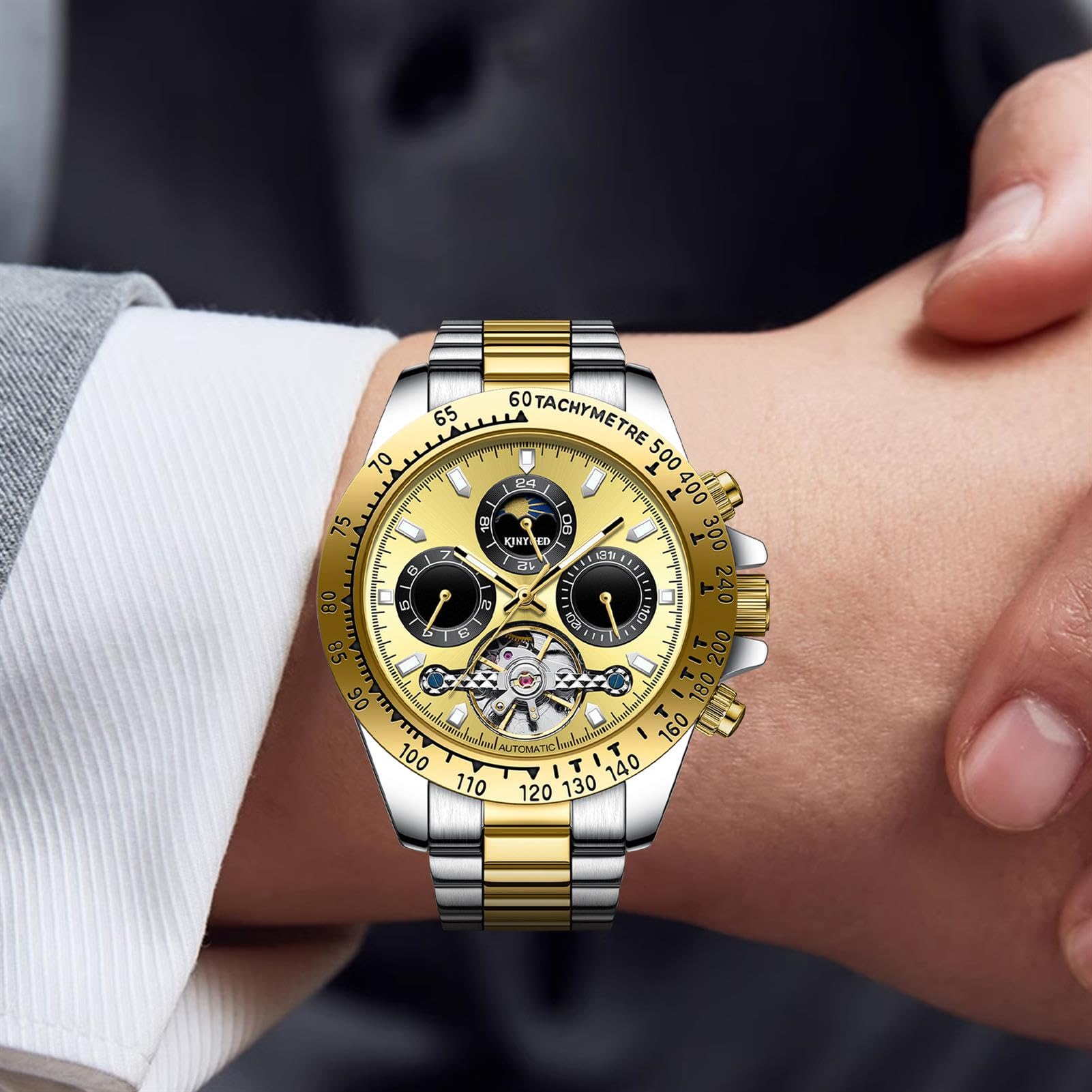 Herren Uhr Tourbillon Automatische Selbst Wind Uhr Mechanische Klassische Hohl Wasserdicht Leuchtend Edelstahl Band Armbanduhr
