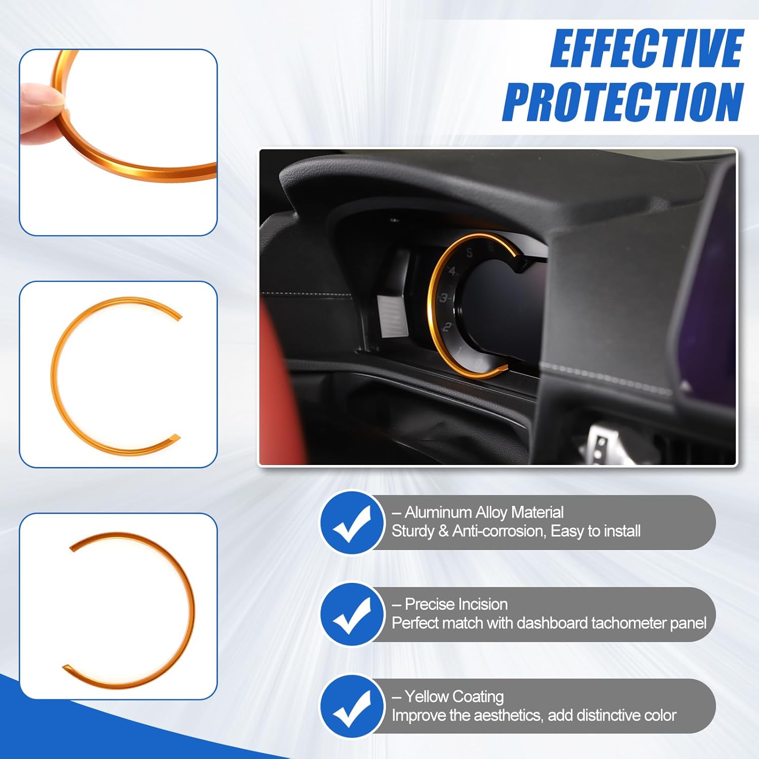 Dashboard Trim Ring Compatible with Toyota Supra GR A90 A91 MK5 2019-2026, Car Interior Tachometer Decoration Ring Cover, Aluminum alloy Instrument Panel Trim Frame Cover (Yellow)